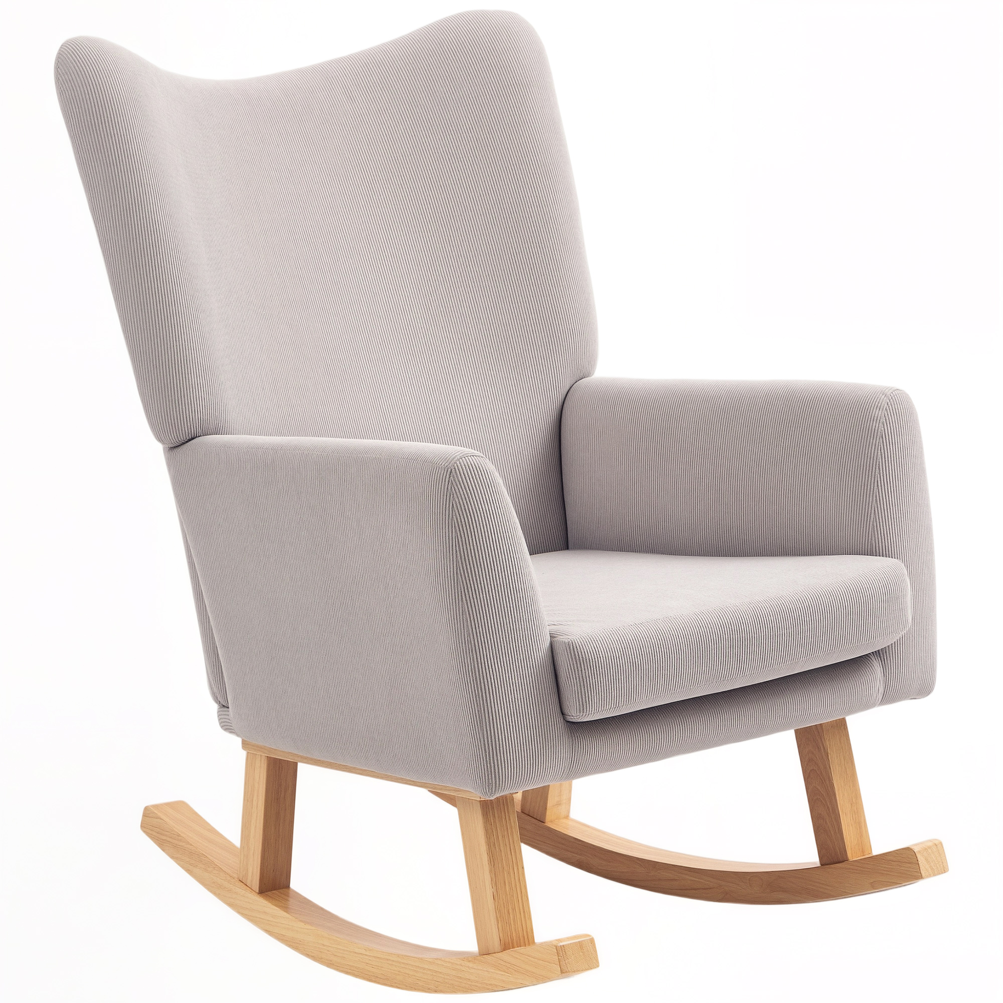 Schaukelstuhl im Retro-Design, Cordbezug, Kautschukholz, Schaumstoff-Füllung, hohe Rückenlehne, Polstersessel, Hellgrau Schaukelstuhl im Retro-Design, Cordbezug, Kautschukholz, Schaumstoff-Füllung, hohe Rückenlehne, Polstersessel, Hellgrau