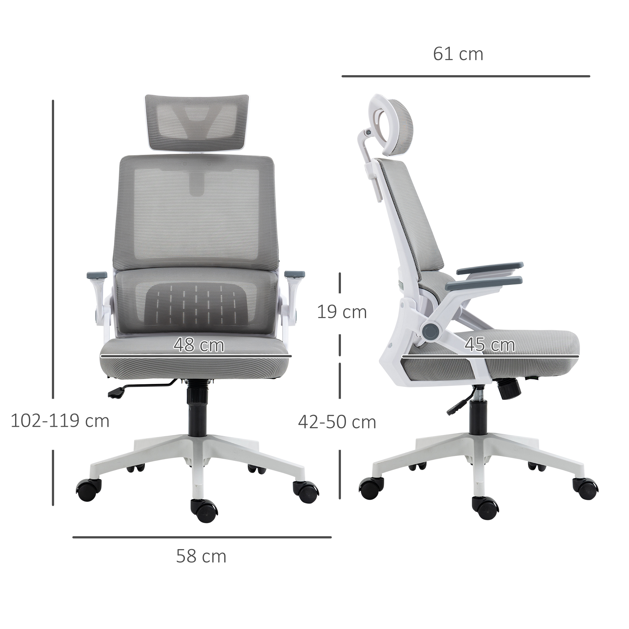 Bürostuhl Schreibtischstuhl Office-Stuhl, höhenverstellbar, 1 Kopfstütze, 58 x 61 x 119 cm. Schwarz