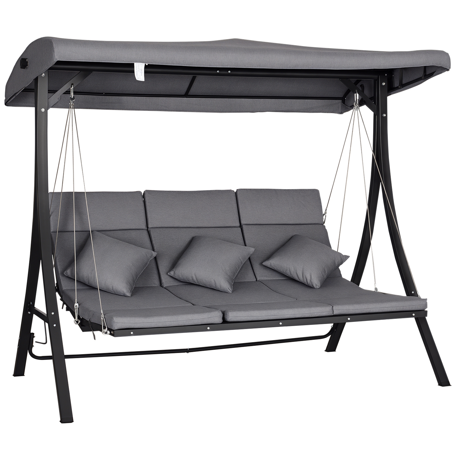 Hollywoodschaukel 3-Sitzer-Hollywoodschaukel, inkl. Kissen, wetterbeständig, 200 cm x 115 cm x 168 cm, Grau