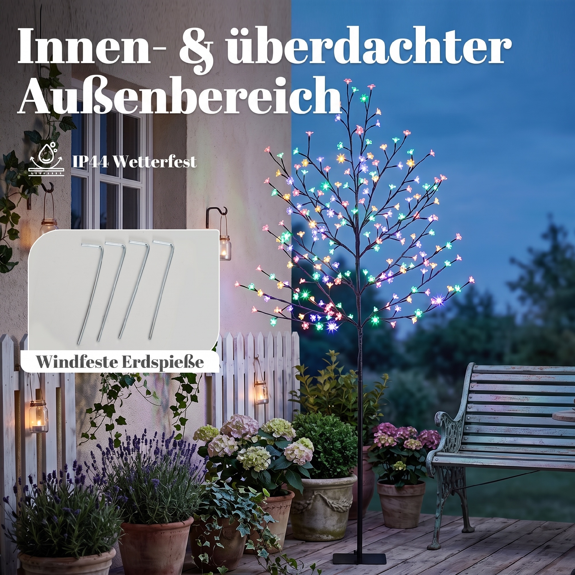 LED-Kirschblütenbaum 180 cm mit 200 LEDs, künstlicher Leuchtbaum mit 20 biegsamen Zweigen, Weihnachtsdeko