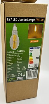 LED Filament-Lampe E27 50W "FHE-50" / 7841lm, 2700K, warmweiß, ØxH 9x24cm
