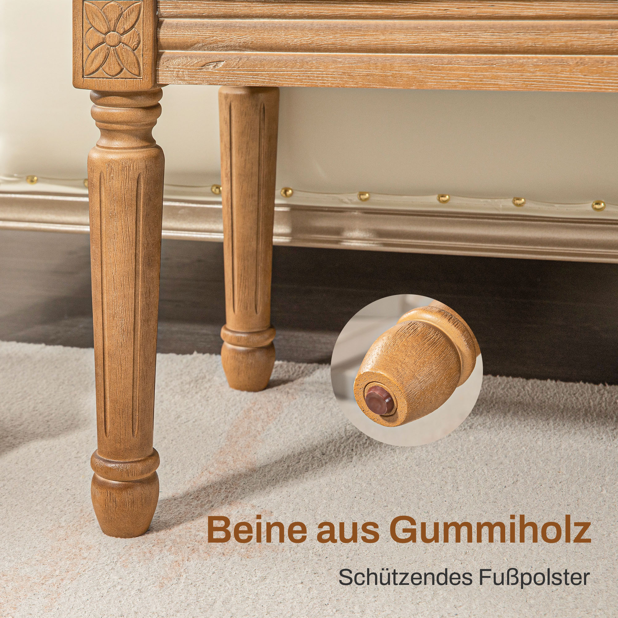 Polsterbank mit Knopfheftung, Bettbank, Vintage Design, 120x41x48cm, Cremeweiß