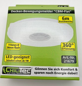 Decken-Bewegungsmelder "CBM-Flat" 360°, LED geeignet, 6m Detektion, 2000W, weiß