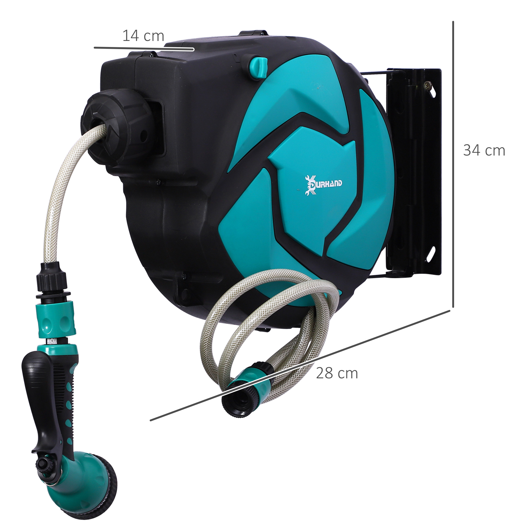 Schlauchtrommel mit Gartenschlauch 10 m Wasserschlauchaufroller mit automatische Aufrollung Wandschlauchbox 180° schwenkbar mit Multibrause Frostschutz -5-45 °C Grün + Schwarz