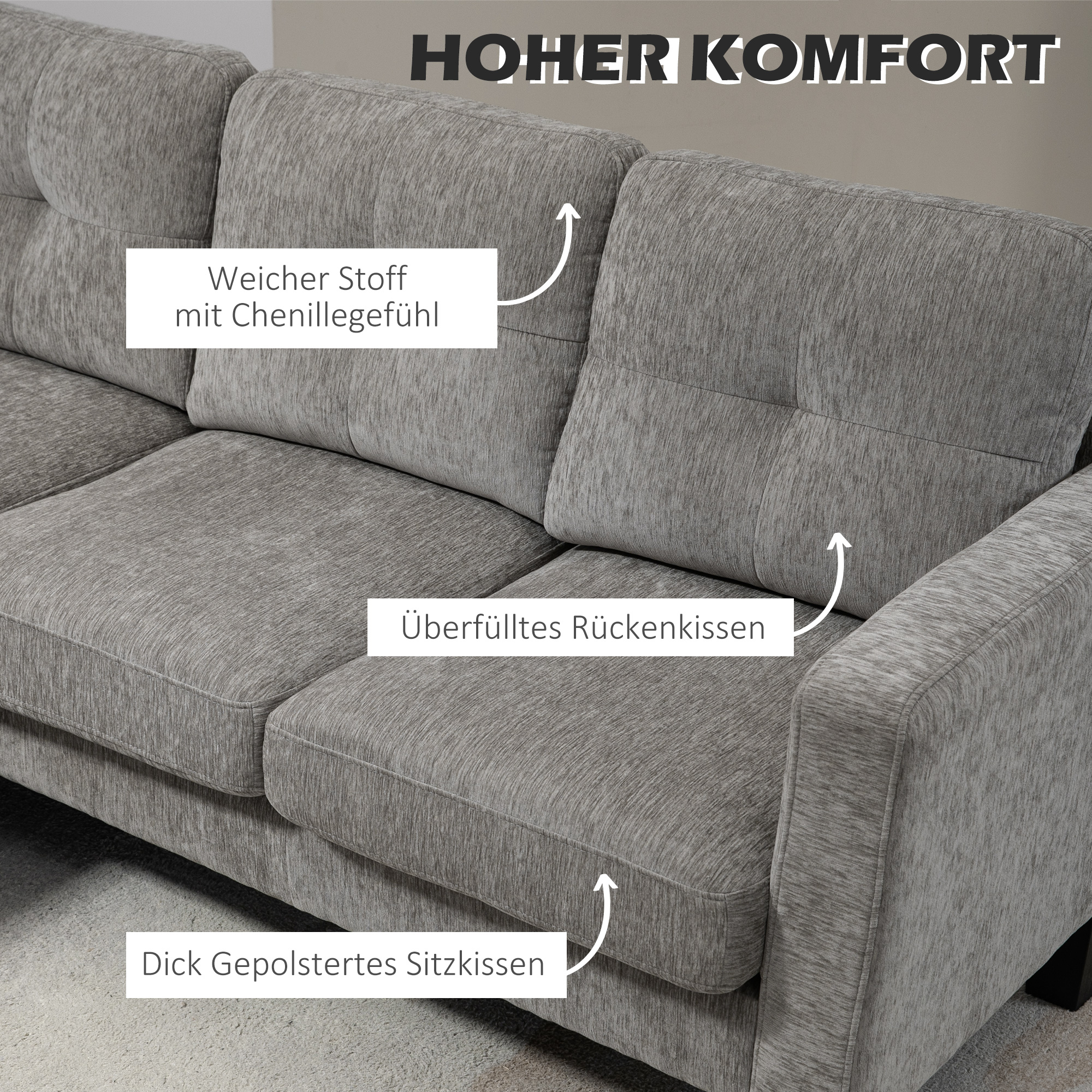 Ecksofa, Eck-Couch mit umkehrbarer Chaiselongue, Sofa in L-Form, Bezug in Leinenoptik, 186 x 130 x 84 cm, Braun