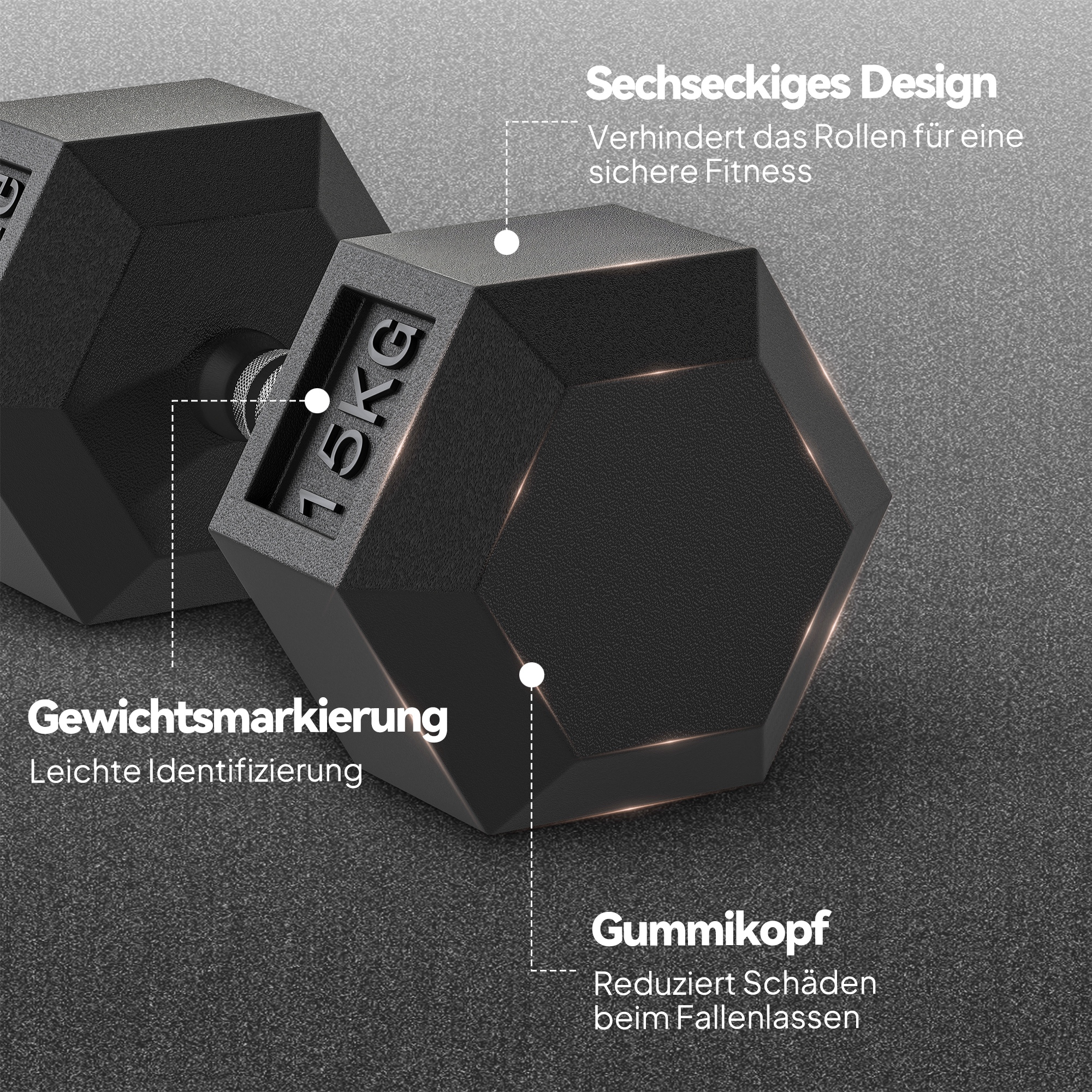 Hanteln mit gerändeltem Griff, Kurzhantel aus Gusseisen, 2 x 15kg, Kurzhanteln für Männer und Frauen
