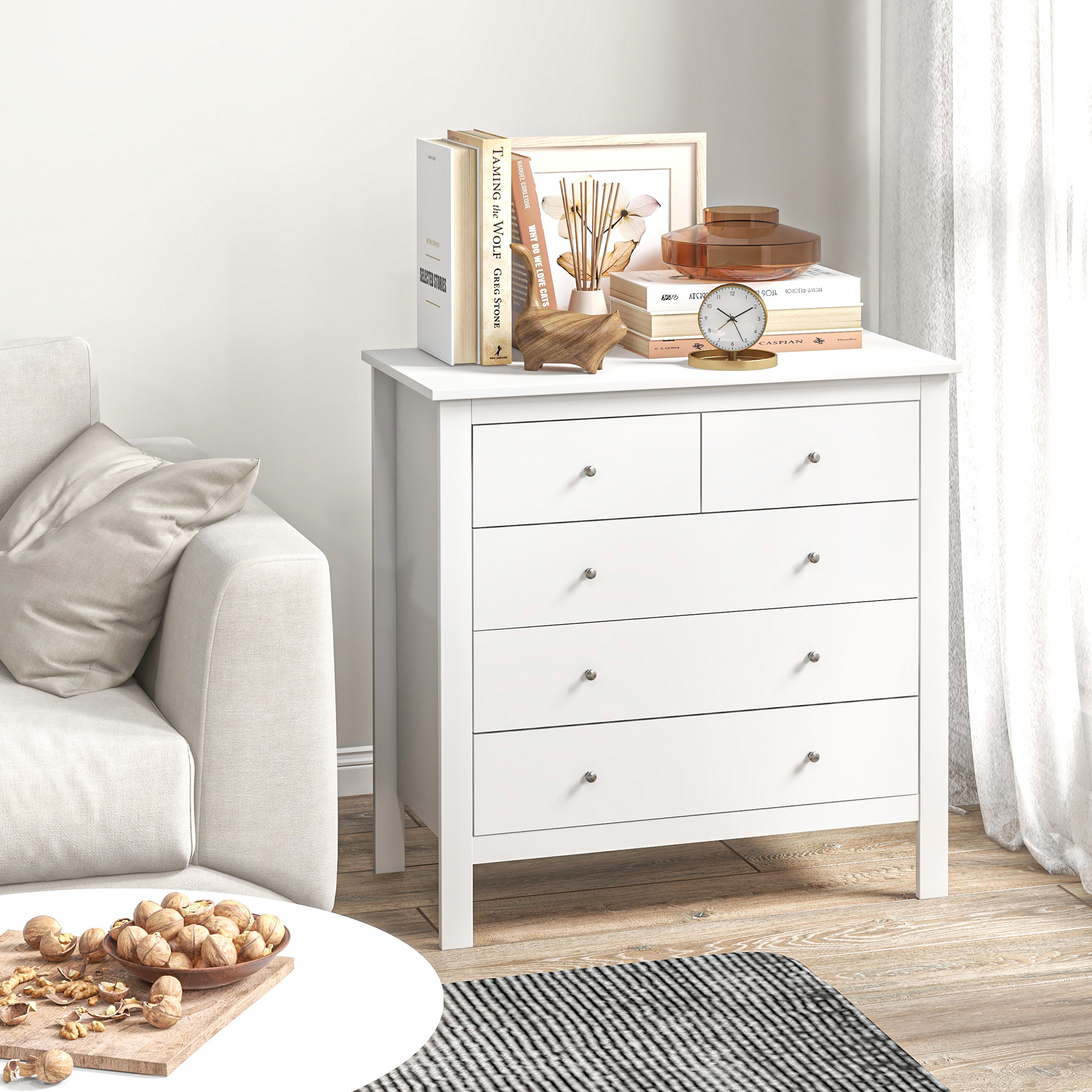 Kommode, Sideboard, leises Öffnen/Schließen, Kippschutz, 79 x 39,5 x 80,5 cm, Weiß