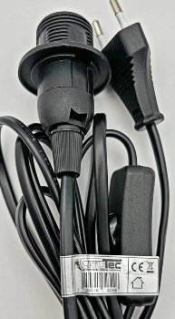 Netzkabel mit Schalter und E27 Fassung / 1,4m + 2m lang, schwarz