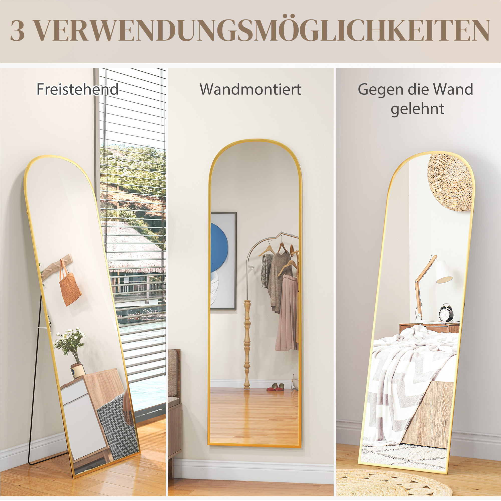 Standspiegel Ganzkörperspiegel großer Spiegel, modernes Design, 50 cm x 1,5 cm x 161,5 cm, Gold