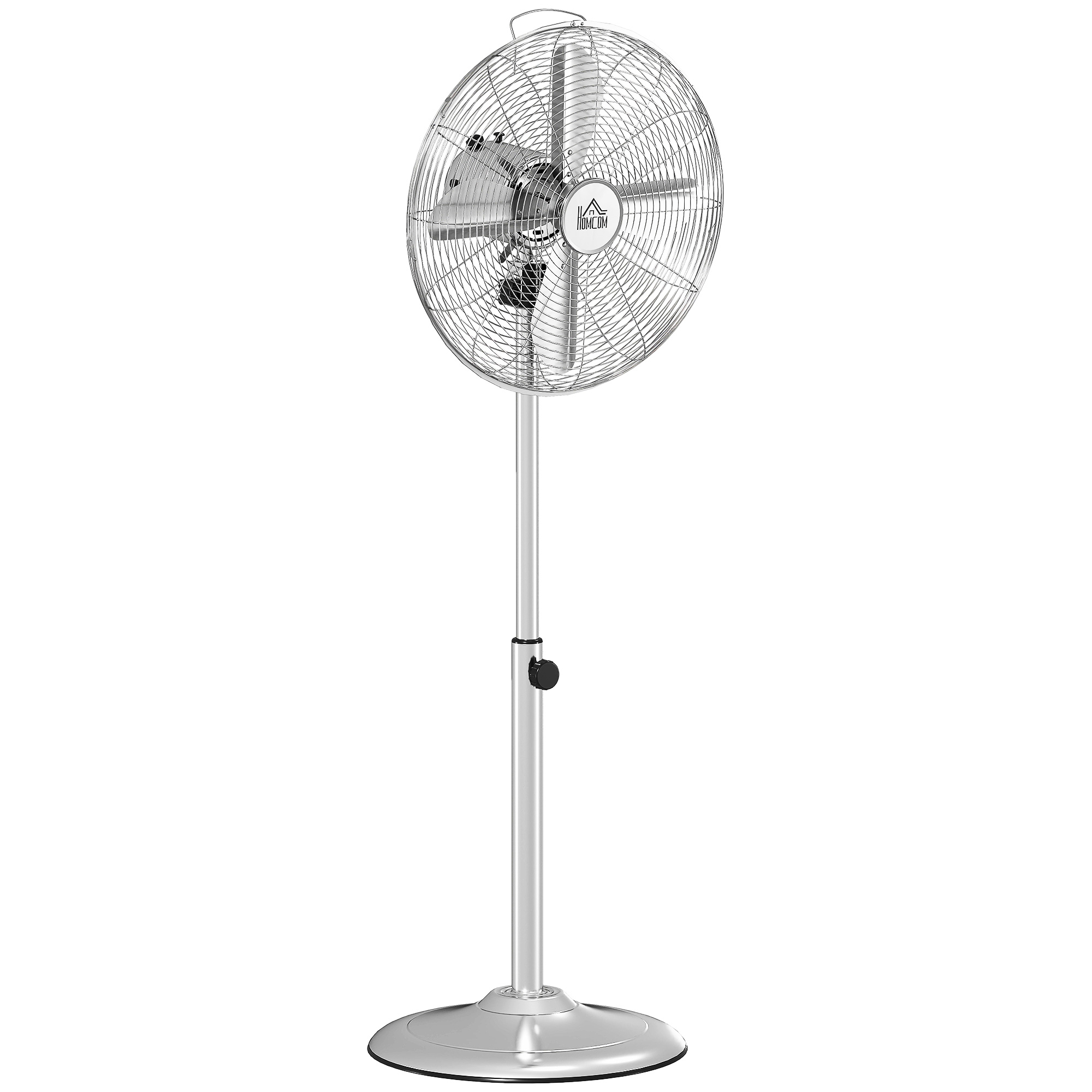 120 cm Standventilator, Ventilator, Höhenverstellbarer Lüfter, 3 Geschwindigkeitsstufen, Verstellbarer Neigungswinkel, Stahl, Silber