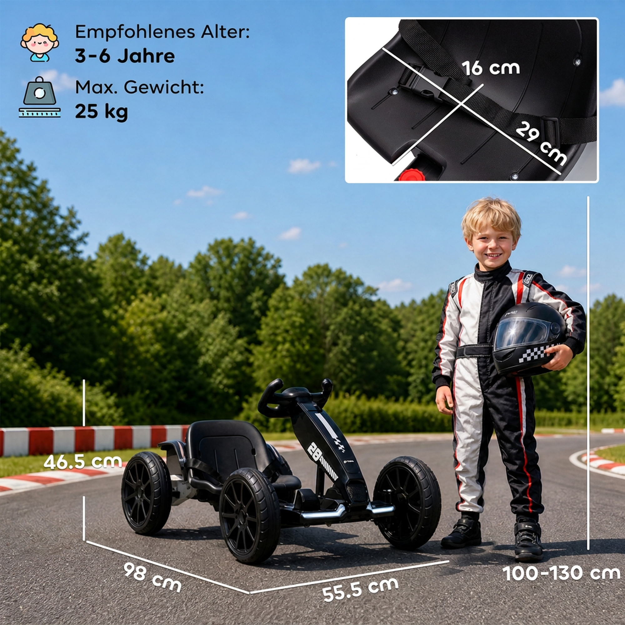 Elektro Go-Kart für Kinder 12V Gokart mit 2 Motoren, 4-fach verstellbarem Sitz Sanftanlauf EVA-Räder LED-Scheinwerfer