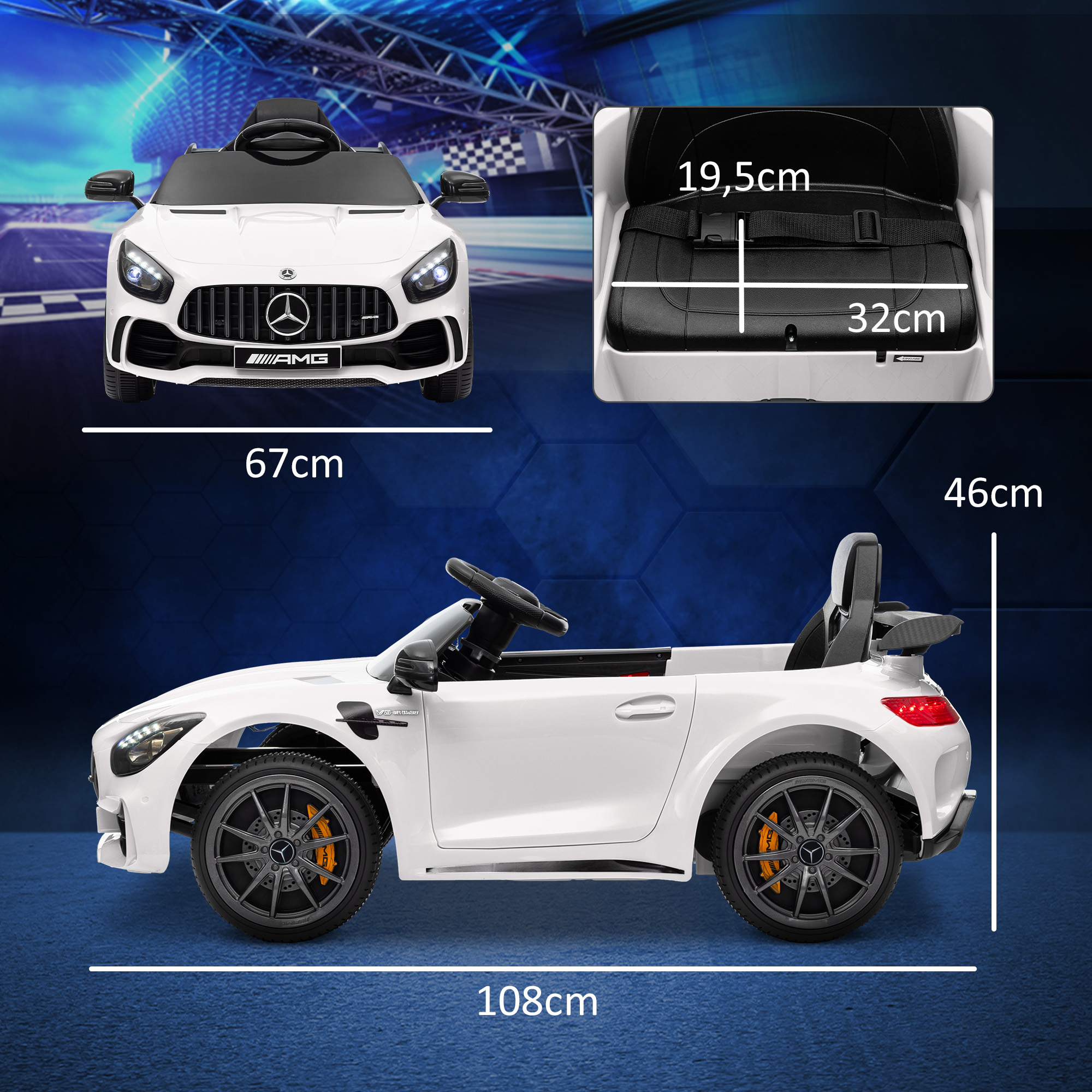 Elektro-Kinderauto, Mercedes, 3-5 km/h, Fernbedienung, Licht & Musik, Weiß