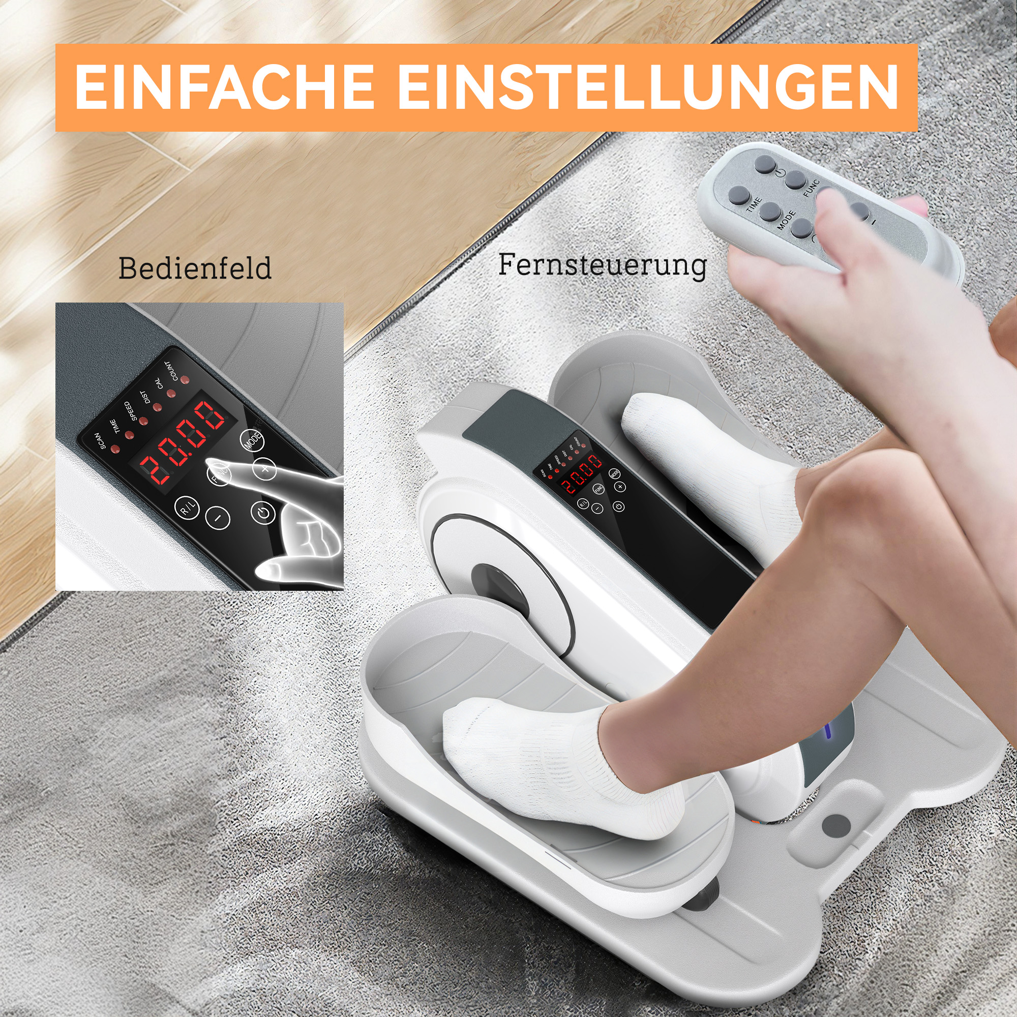 Sitzpedaltrainer, Mini-Ellipsen-Trainer mit LCD-Monitor, Fernbedienung, 10 einstellbare Geschwindigkeitsstufen, Weiß