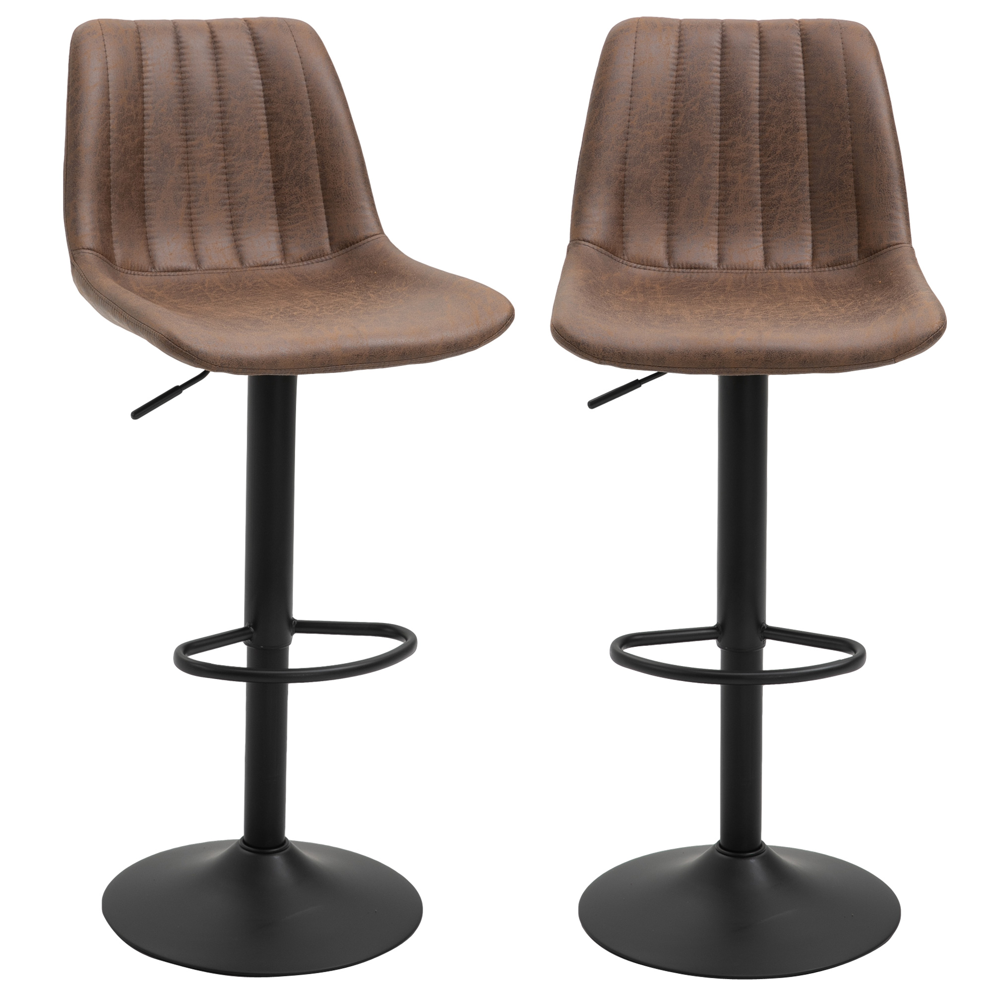 2er-Set Barhocker im Retrodesign, inkl, Fußstütze, höhenverstellbar, Gaslift, Braun + Schwarz 2er-Set Barhocker im Retrodesign, inkl, Fußstütze, höhenverstellbar, Gaslift, Braun + Schwarz