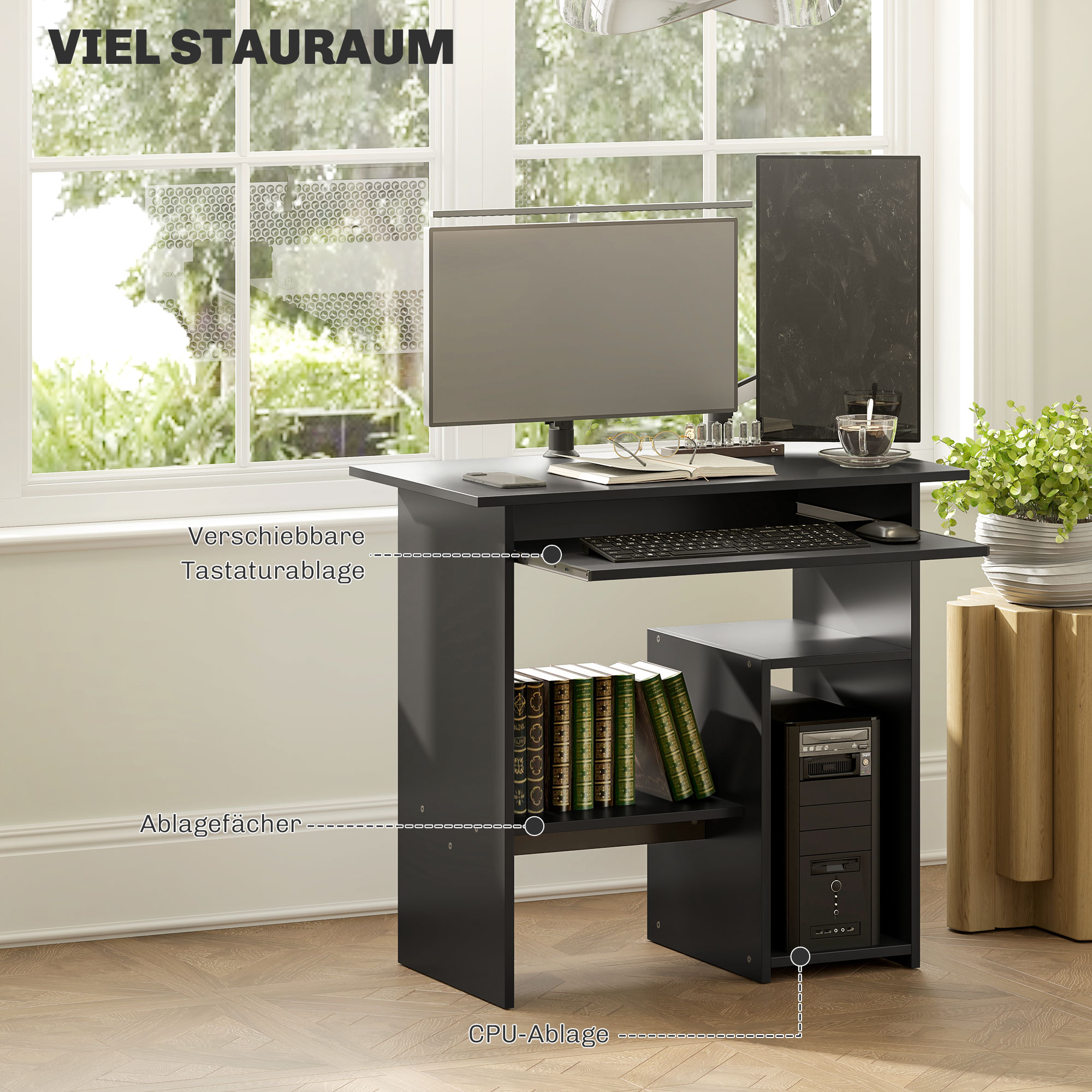 Computertisch, Schreibtisch, Spanplatte, Metall, 80 x 45 x 75 cm, Schwarz