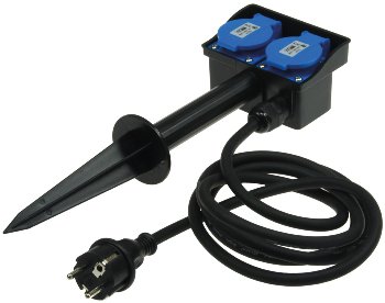 Gartensteckdose mit Erdspieß, 2-fach / IP44, 2m Kabel