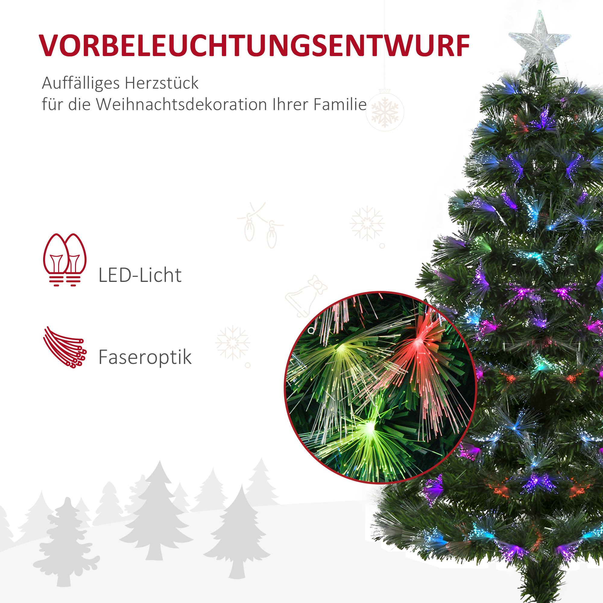Weichnachtsbaum künslicher Weihnachtsbaum Christbaum, LED-Lichter, Sternspitze, 66 cm x 66 cm x 120 cm, Grün