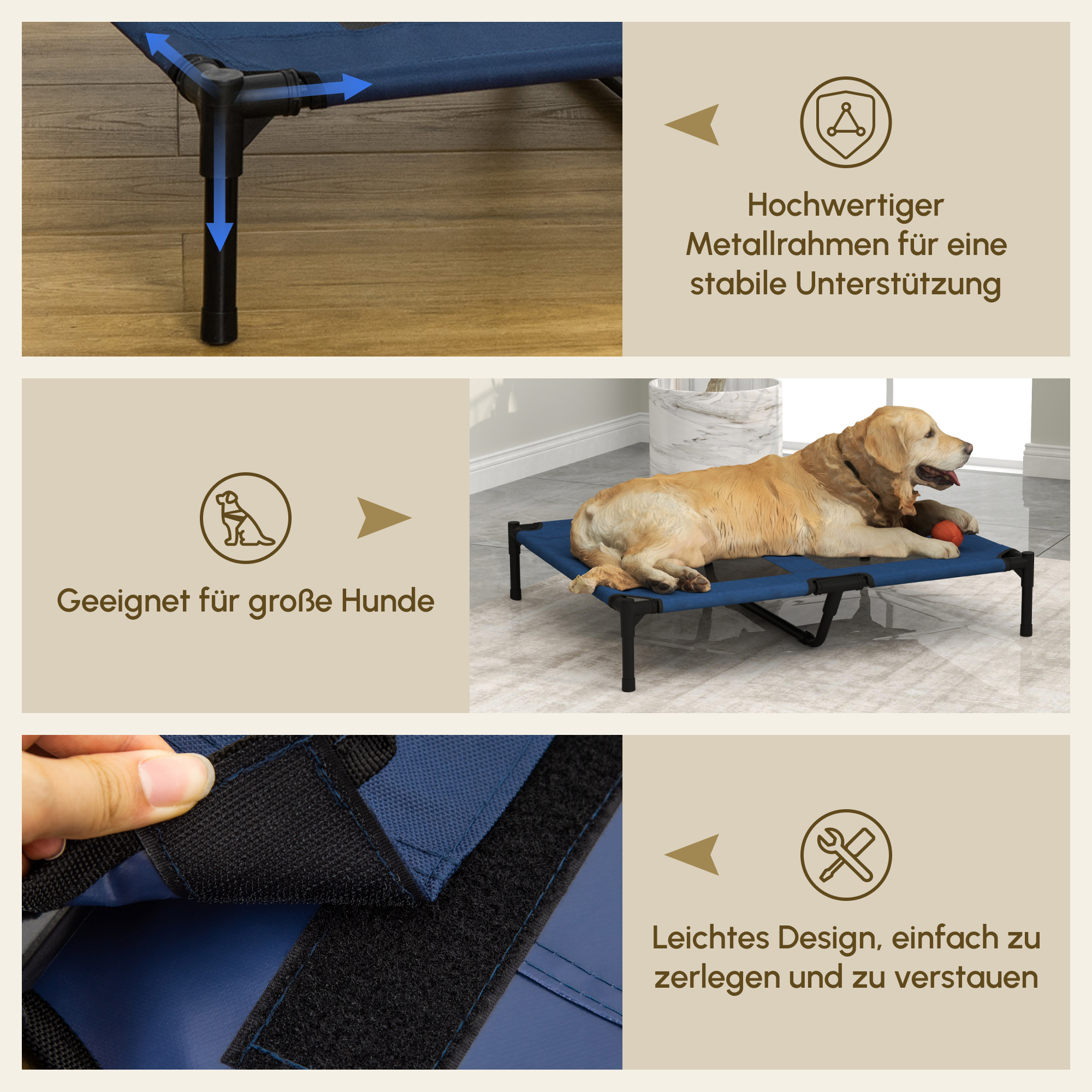 Hundebett Hundeliege Outdoor Katzenbett Haustierbett Schlafplatz Metall 600D Oxford-Gewebe Blau 91,5 x 76,2 x 18 cm