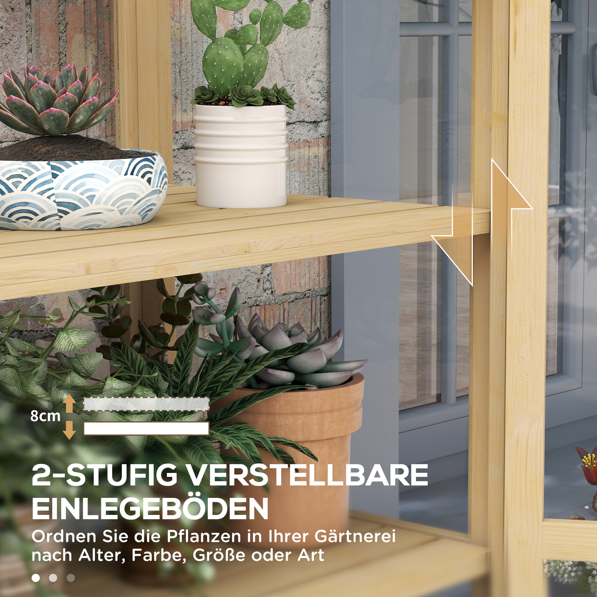 Gewächshaus, mit Regal, Dachfenster, verriegelbare Tür, Acryl, Holzrahmen, 100 x 56, 5x 178 cm