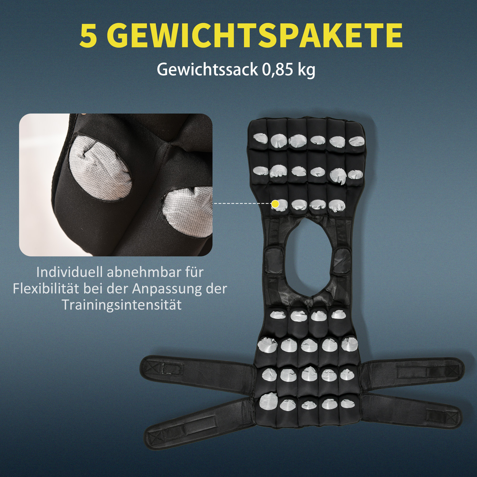 30 kg Gewichtsweste Trainingsweste mit 35 Gewichtssäcke Verstellbar Krafttraining Fitness Oxford Metall Schwarz 60 x 50 cm