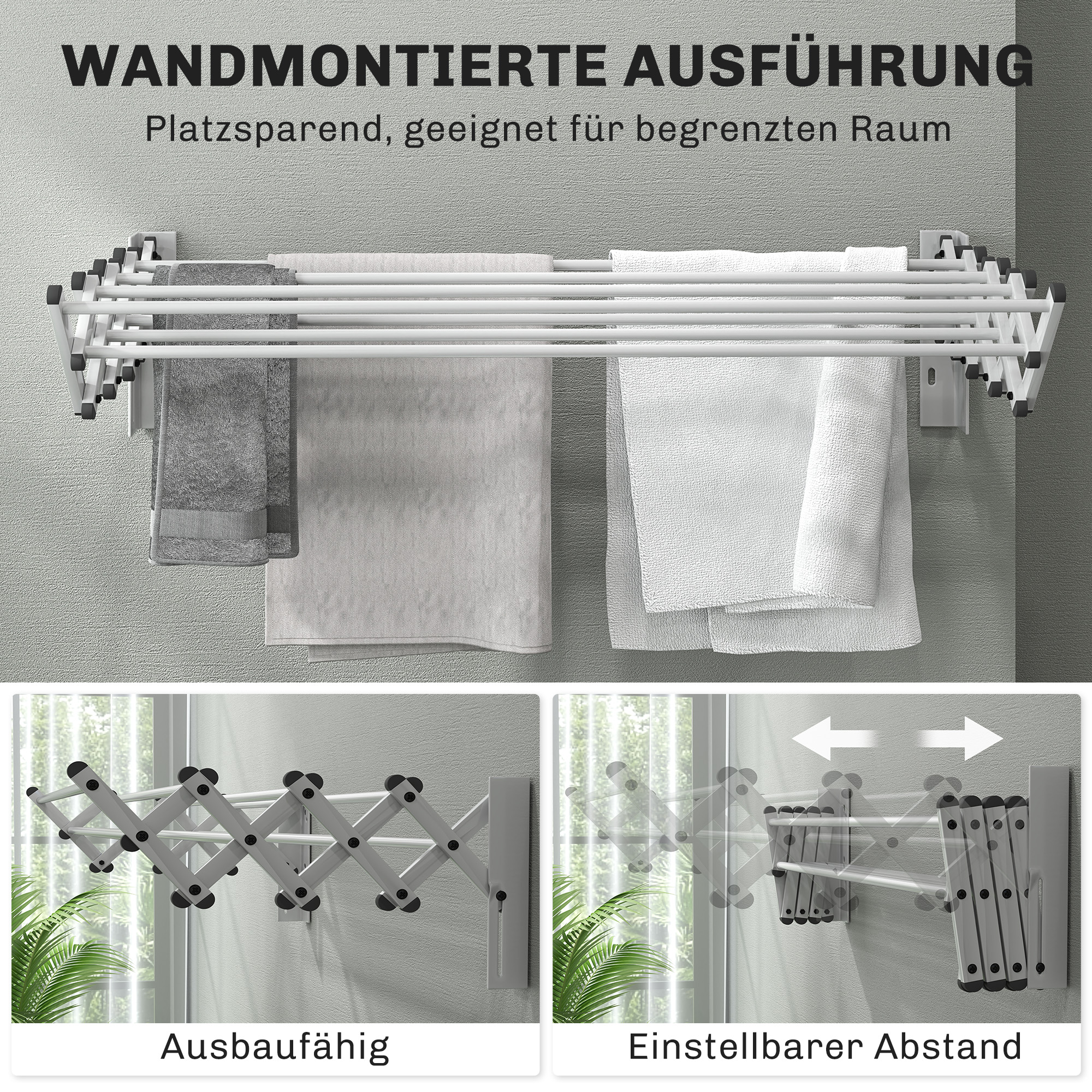 Handtuchhalter, Aluminium, verstellbar, für Innen- und Außenbereich, Silber