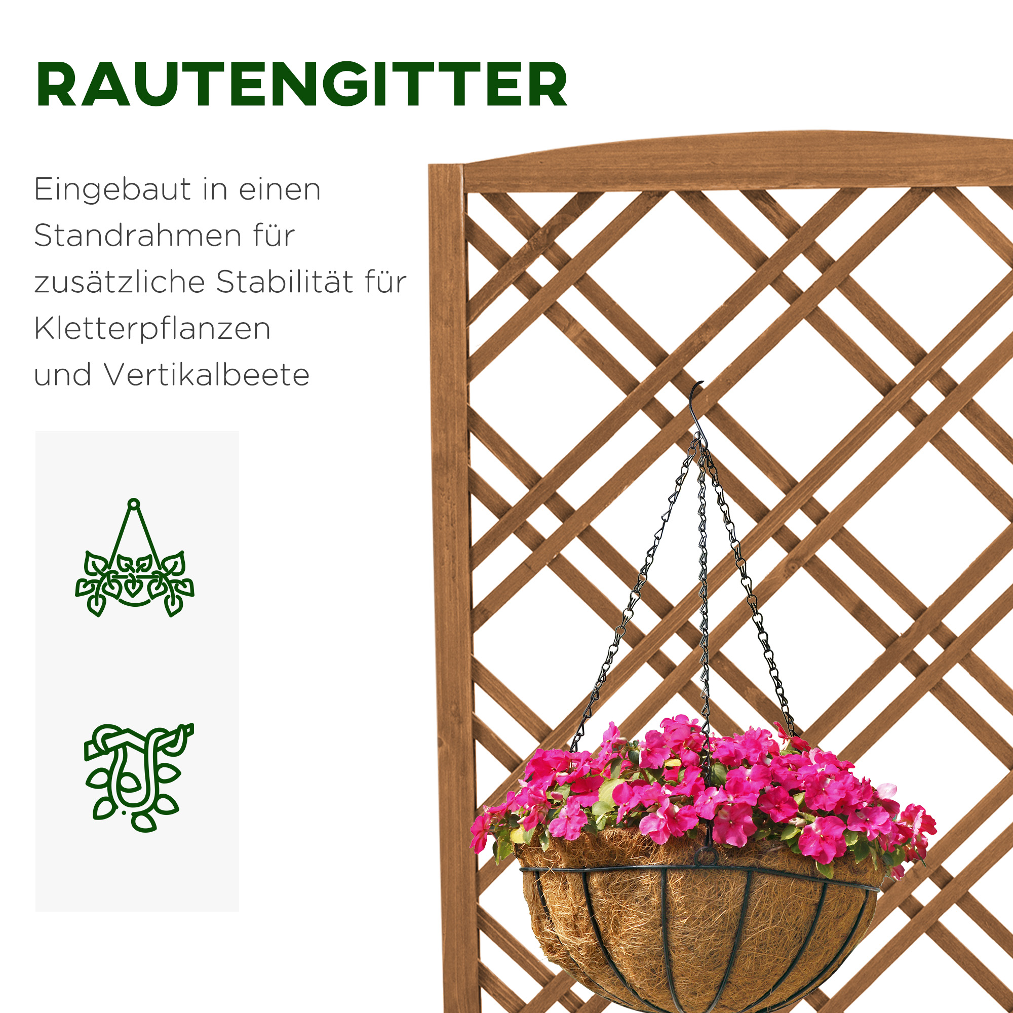 Hochbeet Blumenständer Garten Pflanzkasten mit Rankgitter Holz Rankkasten Gelb 60 x 30 x 122,5 cm