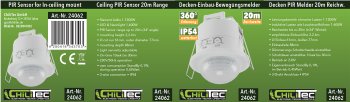 Decken-Einbau Bewegungsmelder 360° IP54 / PIR, mit Präsenzfunktion, 20m Detektion