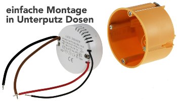 LED-Trafo "CT-12E-V2R", 0,5-12W rund / Ein 220-240V, Aus 12V= Konstantspannung