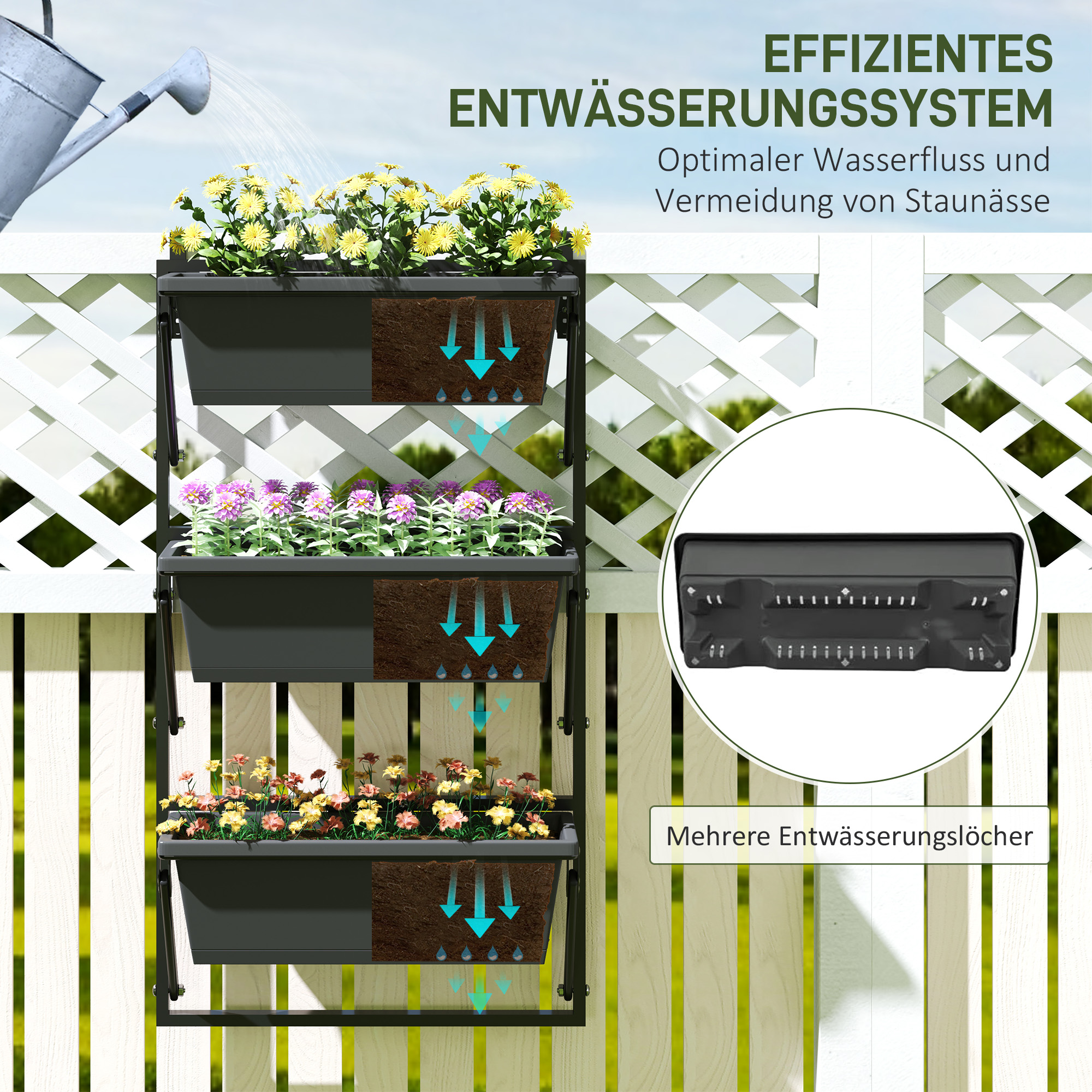 er Set Blumentopf Pflanzkübel mit Löcher, 56x42 cm Pflanztöpfe, eckig Pflanztopf, Kunststoff Dunkelgrau