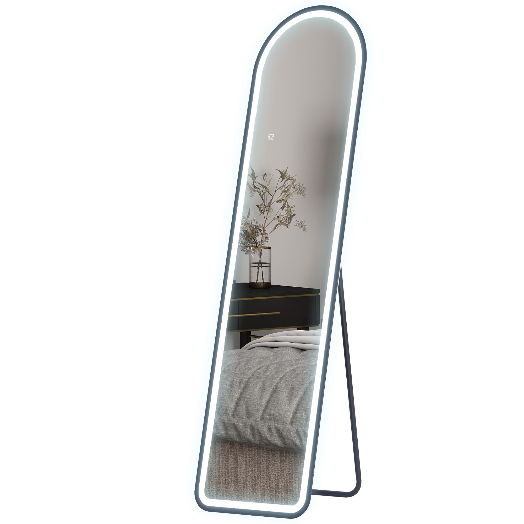 Ganzkörperspiegel, 150 x 40 cm, Freistehender Spiegel mit dimmbaren LED-Lichtern für Wohnzimmer, Schlafzimmer