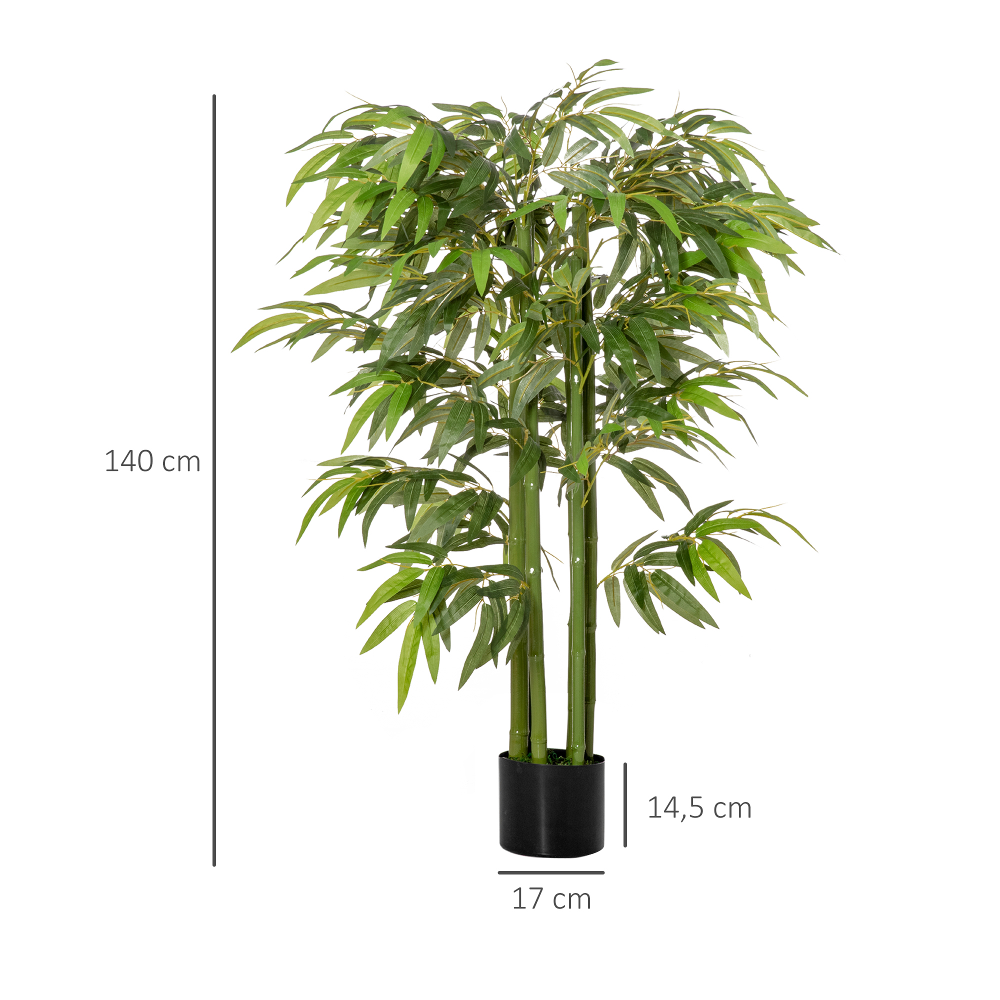 Künstliche Pflanze, Bambus aus Kunststoff im Topf, 780 Blätter, realistischer Look, kaum Pflegeaufwand, 140 cm, Grün