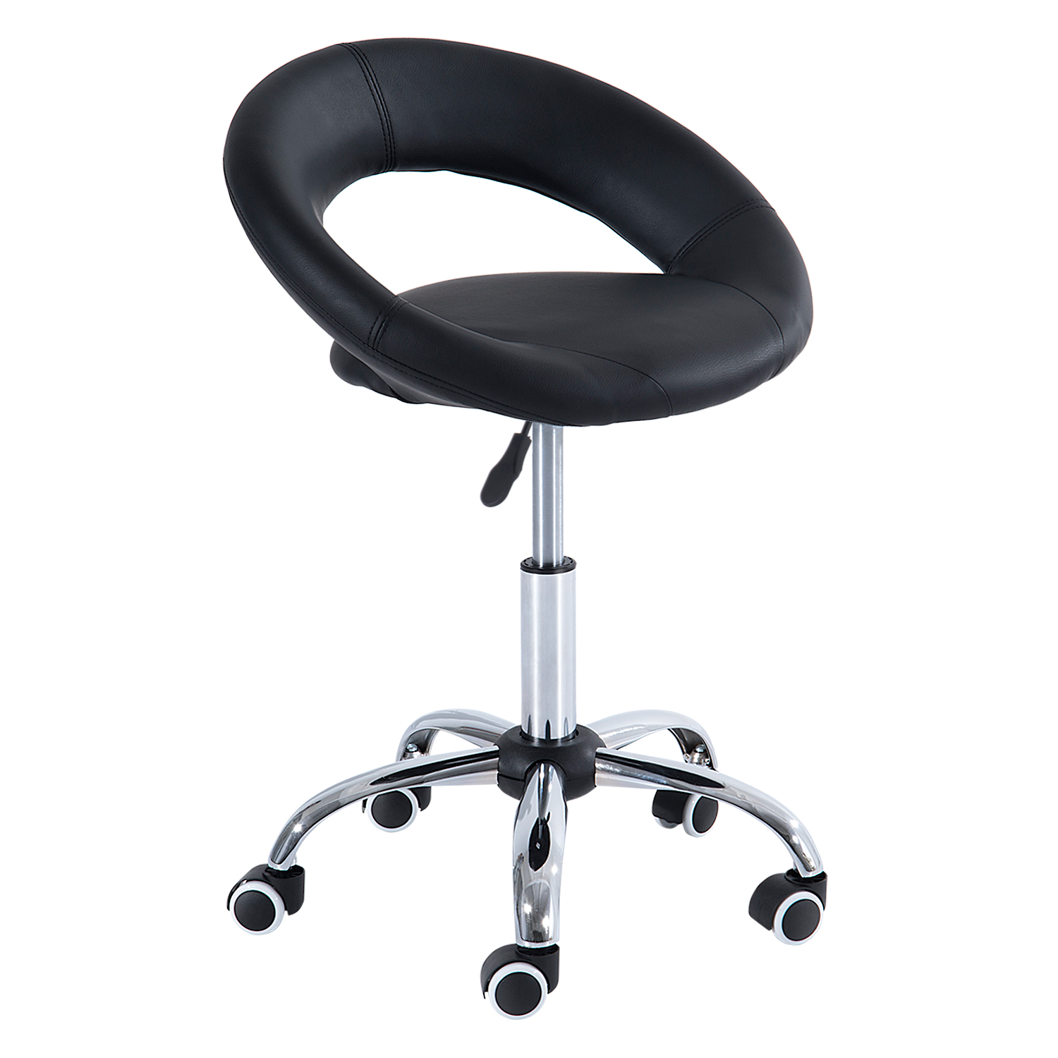 Rollhocker Arbeitshocker Drehhocker Bürostuhl höhenverstellbar, PU+Metall, Schwarz, 50 x 54 x (66-78) cm