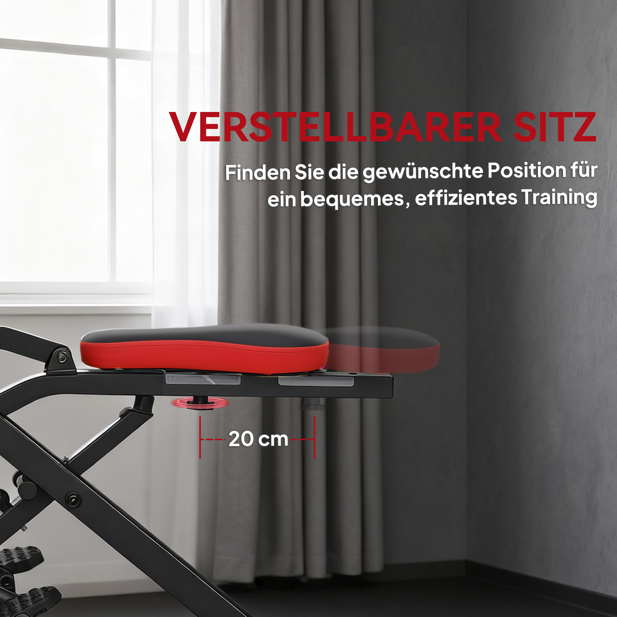 Trainingsmaschine, verstellbar, Metallrohre, Pedale, klappbar, Rot
