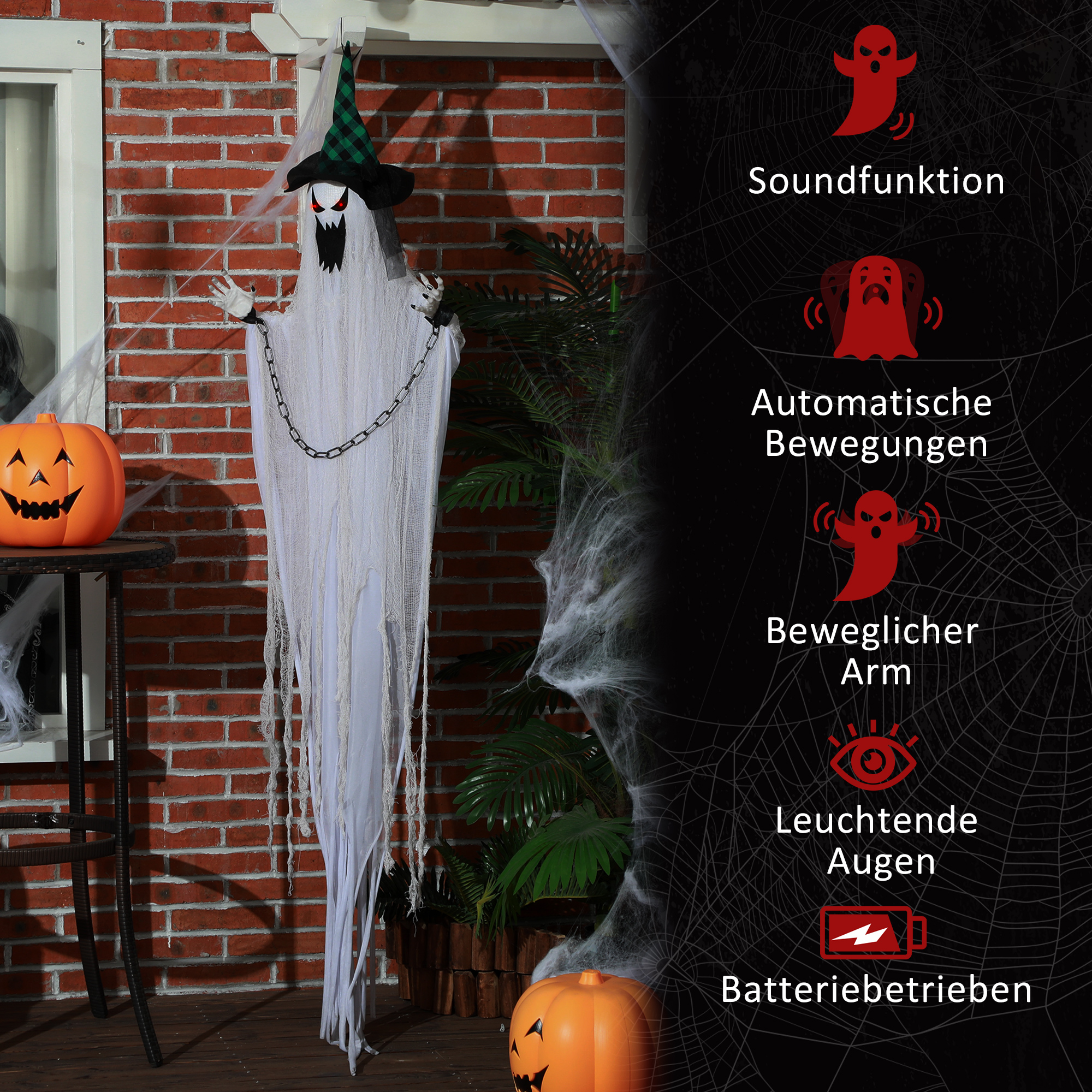 Geister-Dekoration für Halloween, Grusel-Heulen und Bewegung, batteriebetrieben