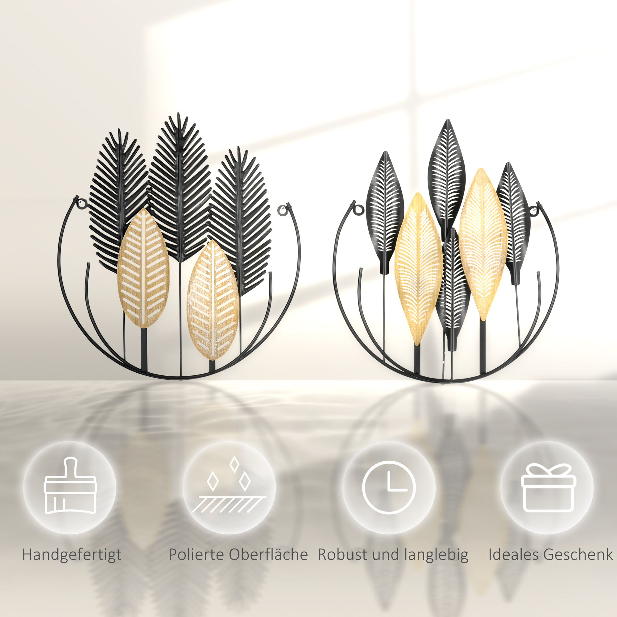 3D -Wandbilder 2er-Set Moderne Wanddekoration Metall Natur + Schwarz