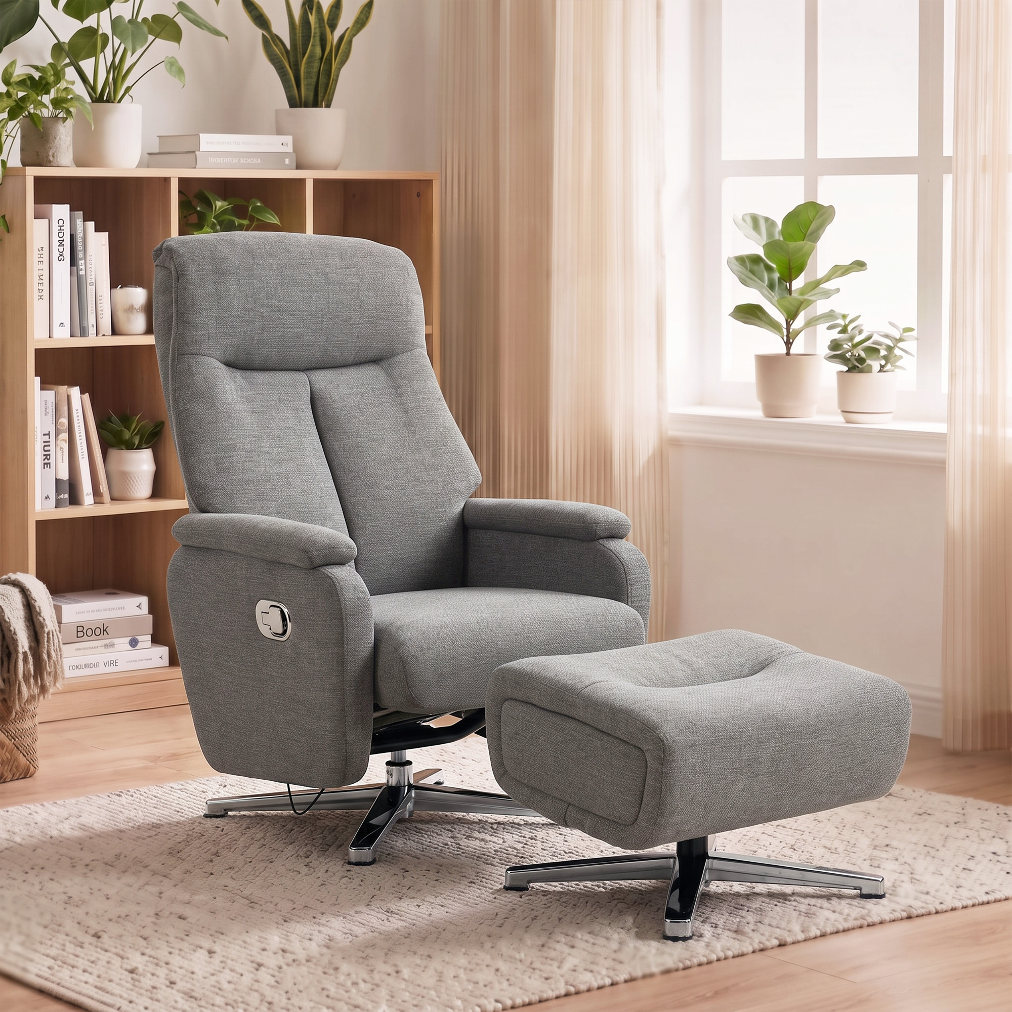 Relaxsessel manuell verstellbar Loungesessel mit Hocker Dunkelgrau