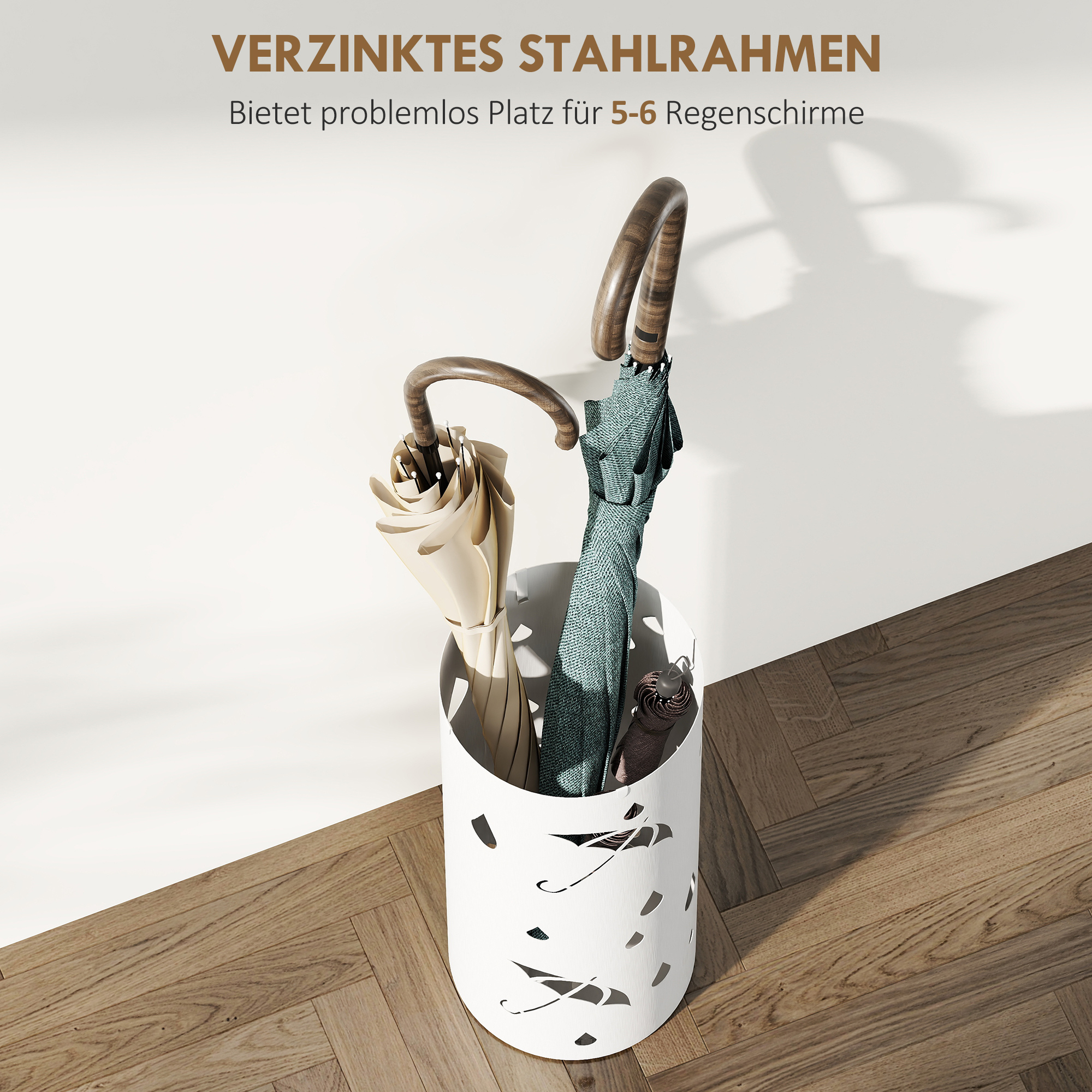 Schirmständer, Stahl, Säulenform, Herausnehmbares Bodenfach, Ø17 x 41H cm, Weiß