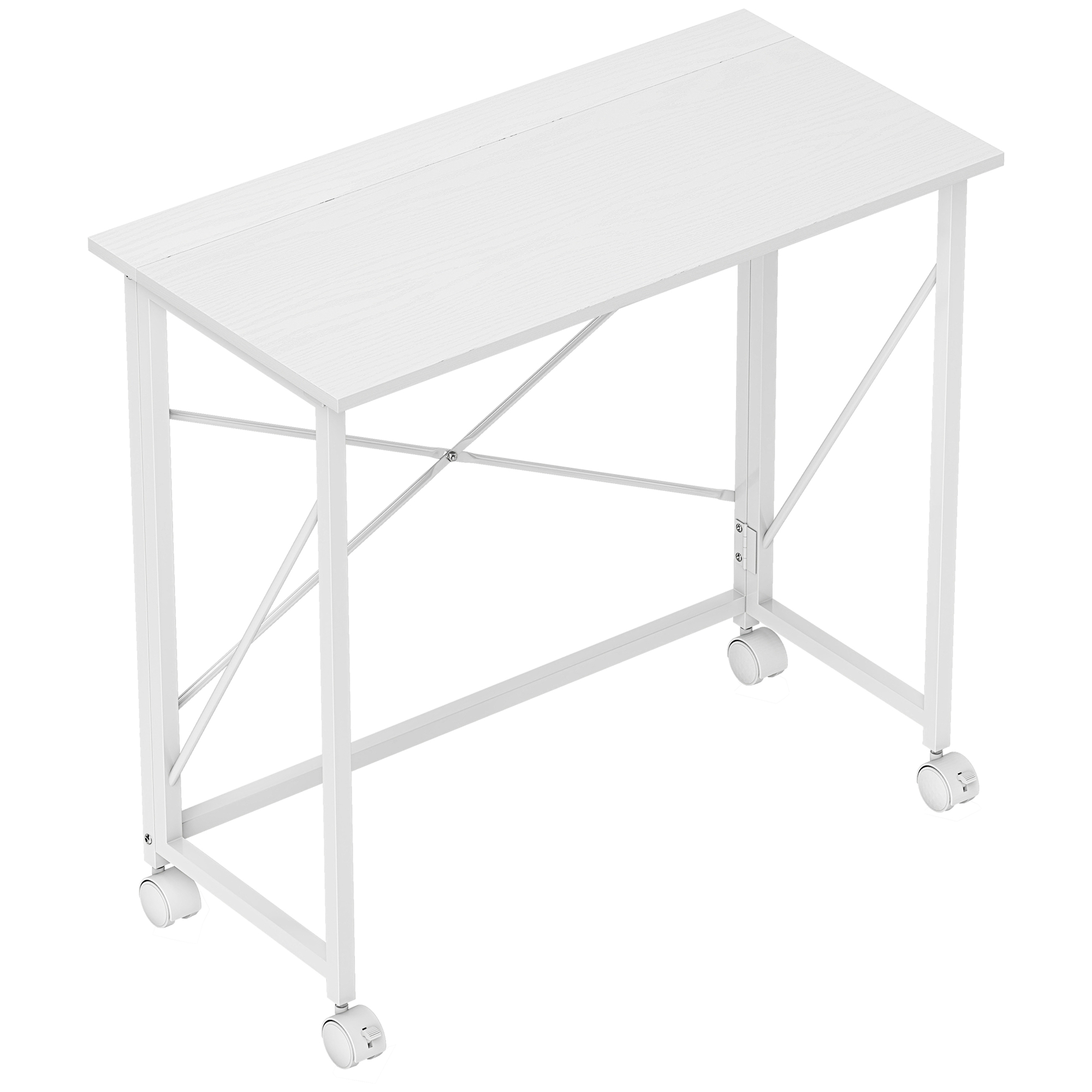 Schreibtisch mit Rollen, faltbarer Bürotisch mit Stahlgestell für Arbeitszimmer Schlafzimmer 80 x 40 x 75 cm Weiß