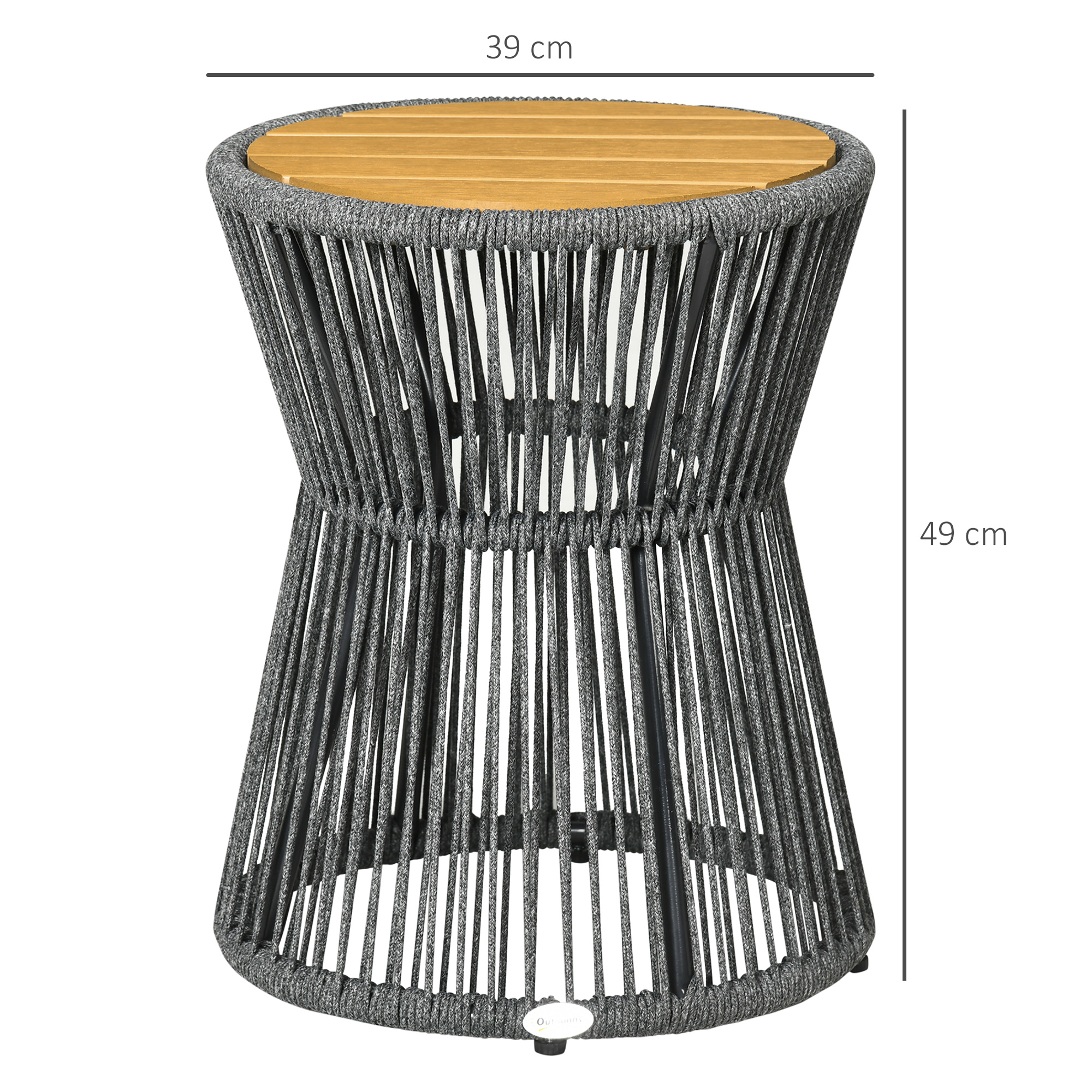 Gartentisch im Boho-Stil, wetterbeständig, PE-Rattan, 39 cm x 39 cm x 49 cm, Schwarz + Natur