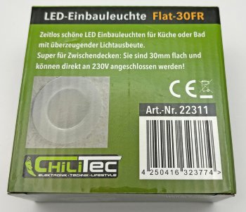 LED-Einbauleuchte "Flat-30 FR-R" 3000K / Ø85x30mm, 5W, 590lm, IP44, rund, weiß