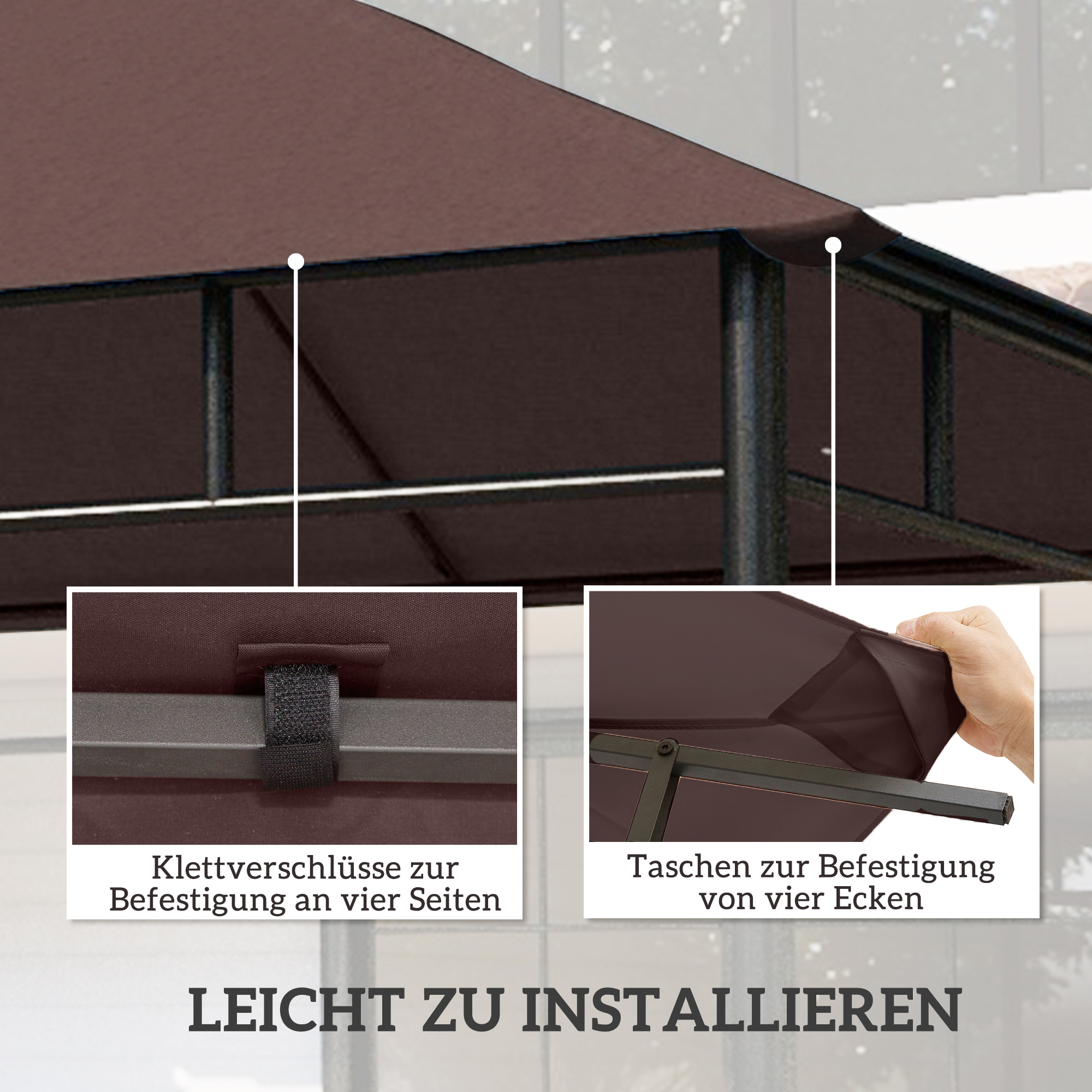 Ersatzdach für Gartenpavillon, Polyester, 2,98 x 2,95 m, Kaffee