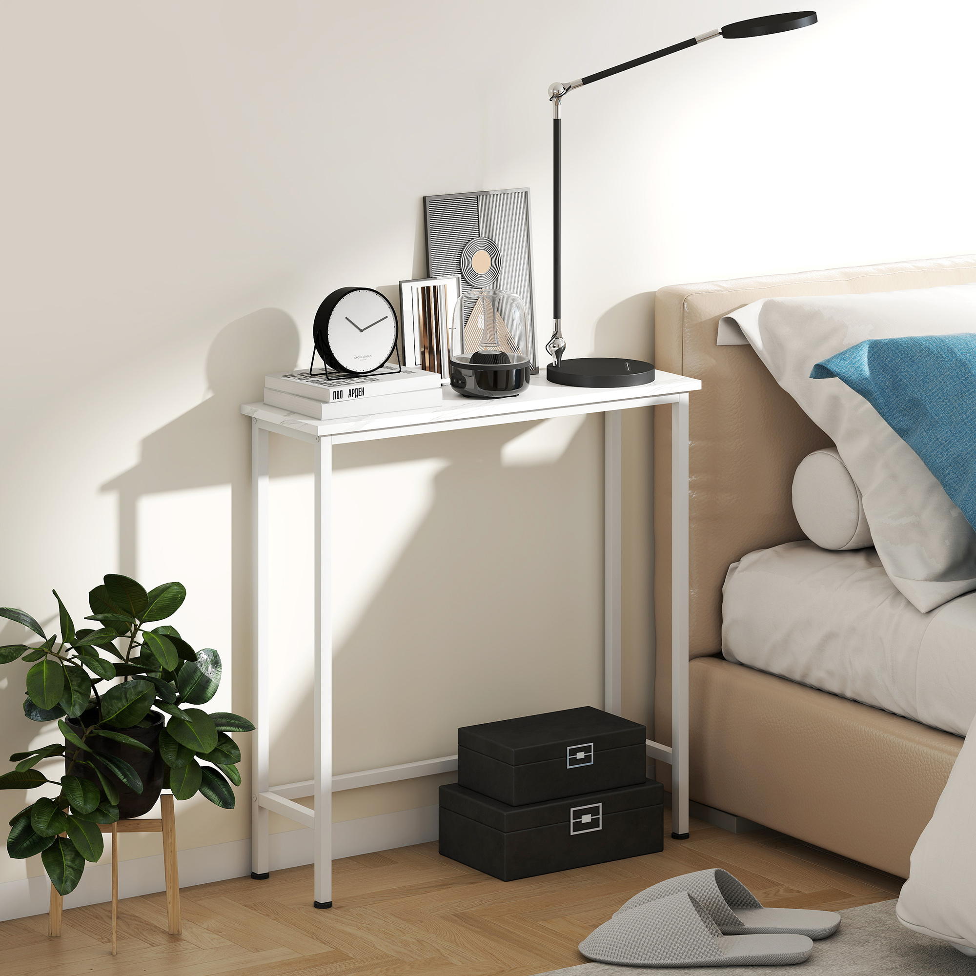 Konsolentisch Flurtisch mit verstellbar Fußpads, Kippschutz 75 x 24 x 76 cm für Kleinen Raum Weiß