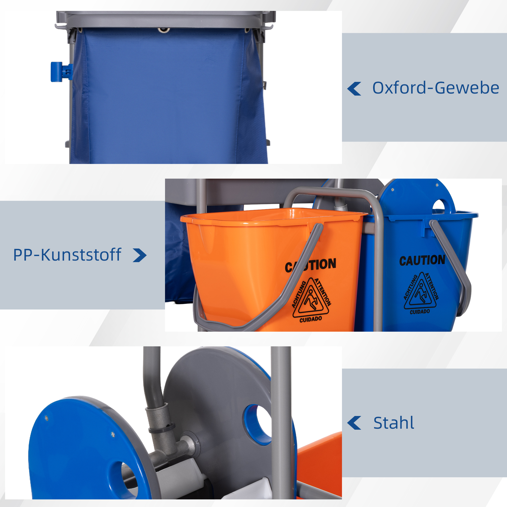 Putzwagen Reinigungswagen mit 3 Ebenen Wischwagen mit Presse, 2x18L Eimer  für Hotel