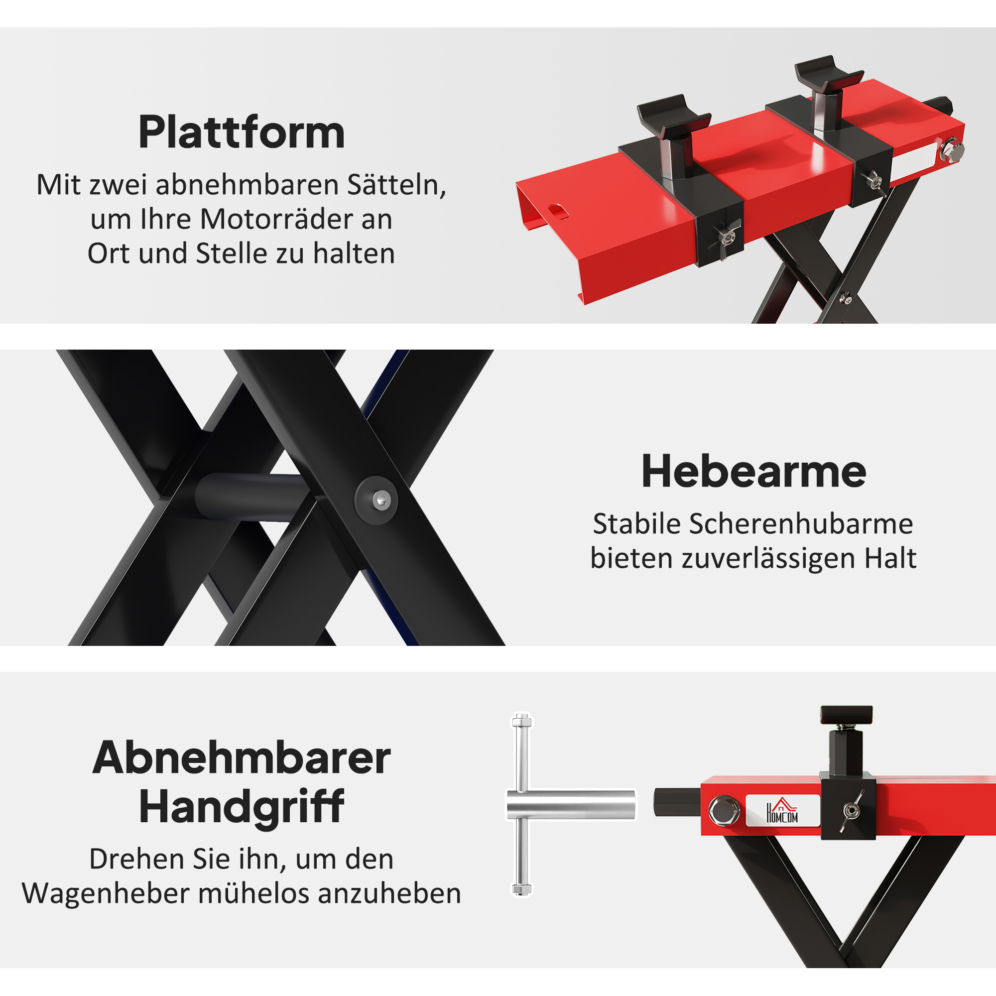 Motorradheber 500 kg Belastbar Motorradhebebühne 95-400 mm Höhenverstellbar 45 x 15 x 9,5-40 cm Rot
