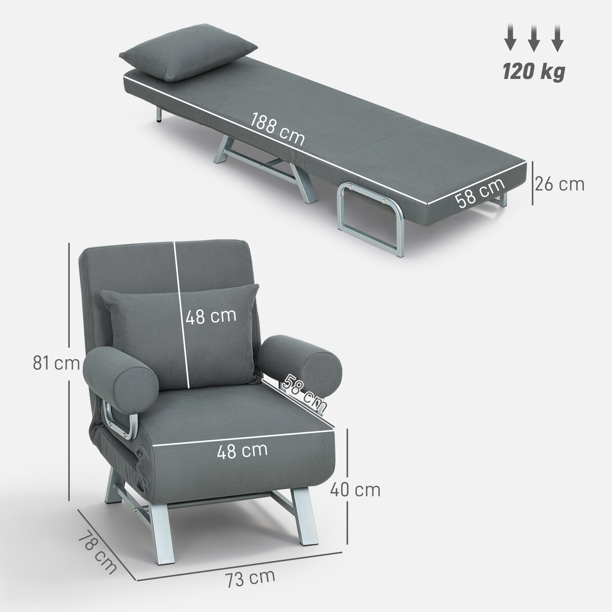 Schlafsessel, Polstersessel, zum Gästebett umwandelbar, ergonomisch, Dunkelgrau