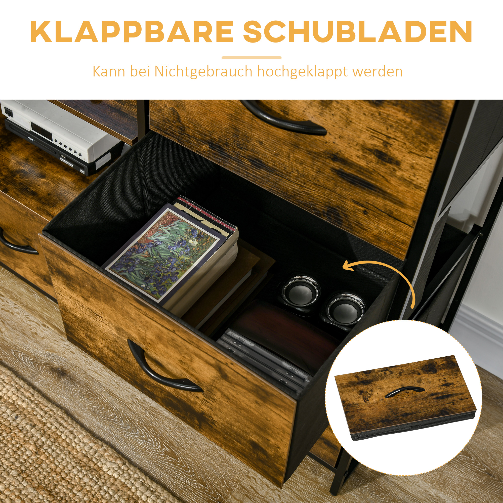 Aufbewahrungsregal mit Schubladen, offener Stauraum, Stahlrahmen, verstellbare Füße, 44x40x155 cm