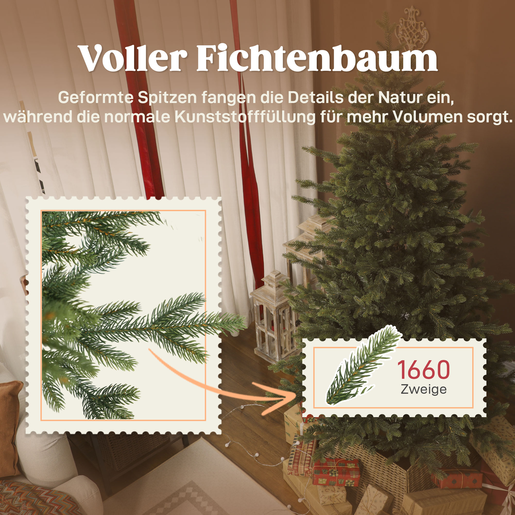 Künstlicher Weihnachtsbaum mit realistischen Zweigen, Kunst-Tannenbaum, Metallständer, leichte Montage, Grün