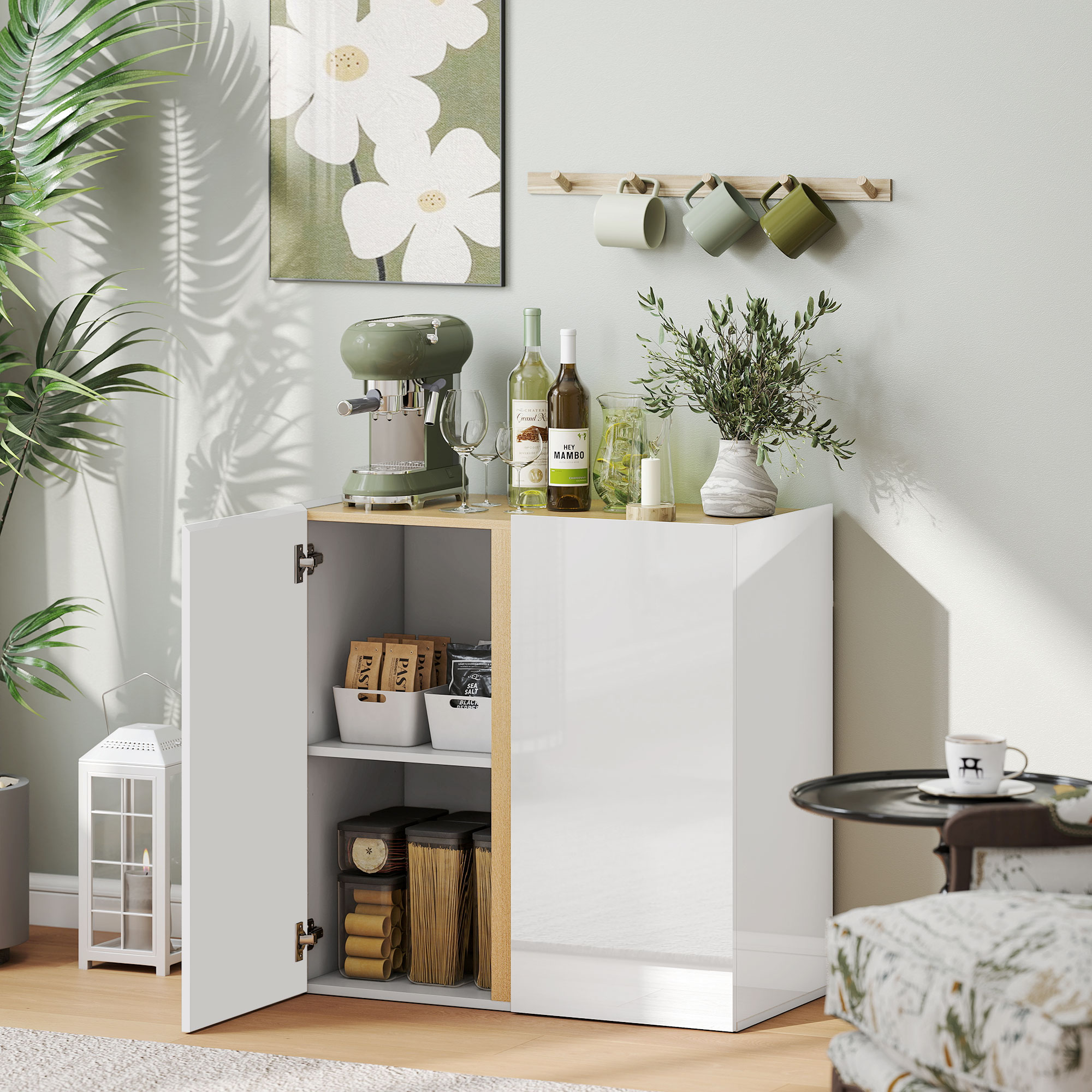 Kommode, Sideboard mit Soft-Close-Türen, anpassbares Regal, für Wohnzimmer, Küche, Esszimmer, Weiß
