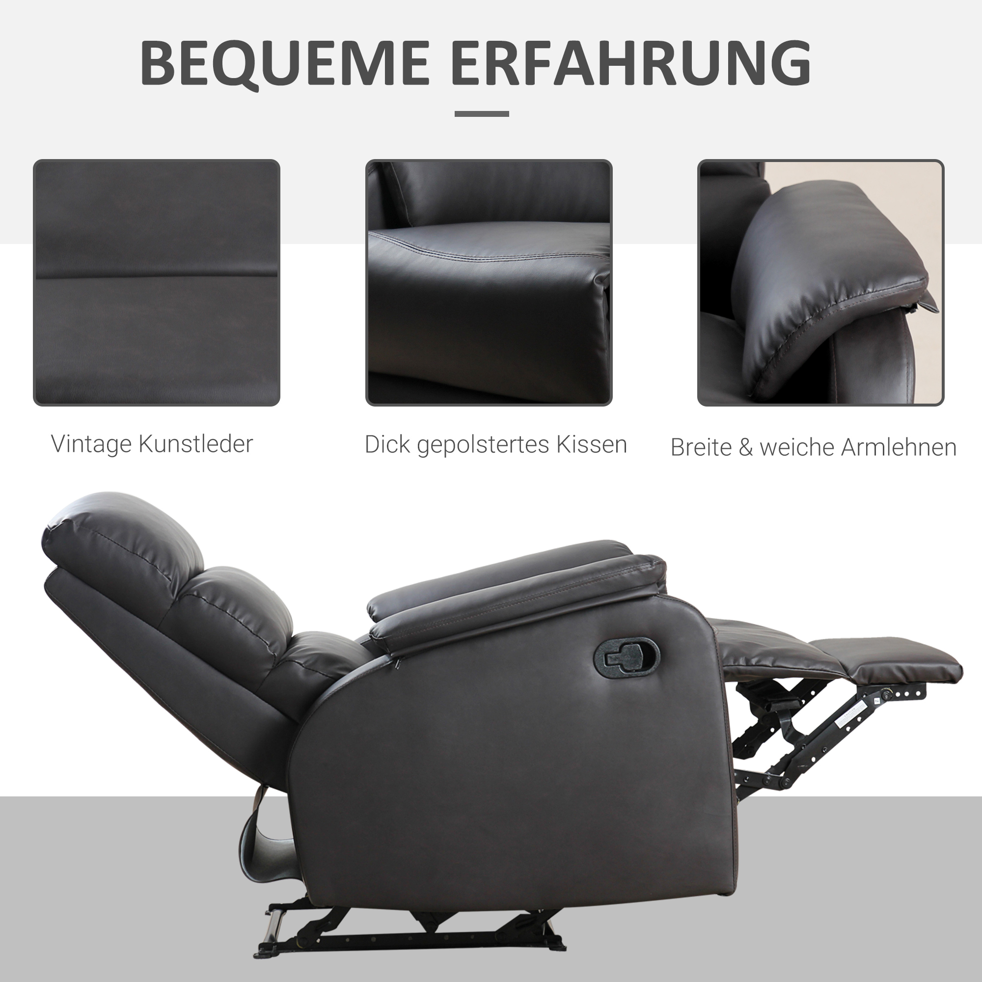 Relaxsessel Fernsehsessel Couch-Sessel Liegesessel Winkelschreibtisch mit CPU-Ständer verstellbar ergonomisch Kunstleder Stahl Braun 75 x 92 x 99 cm