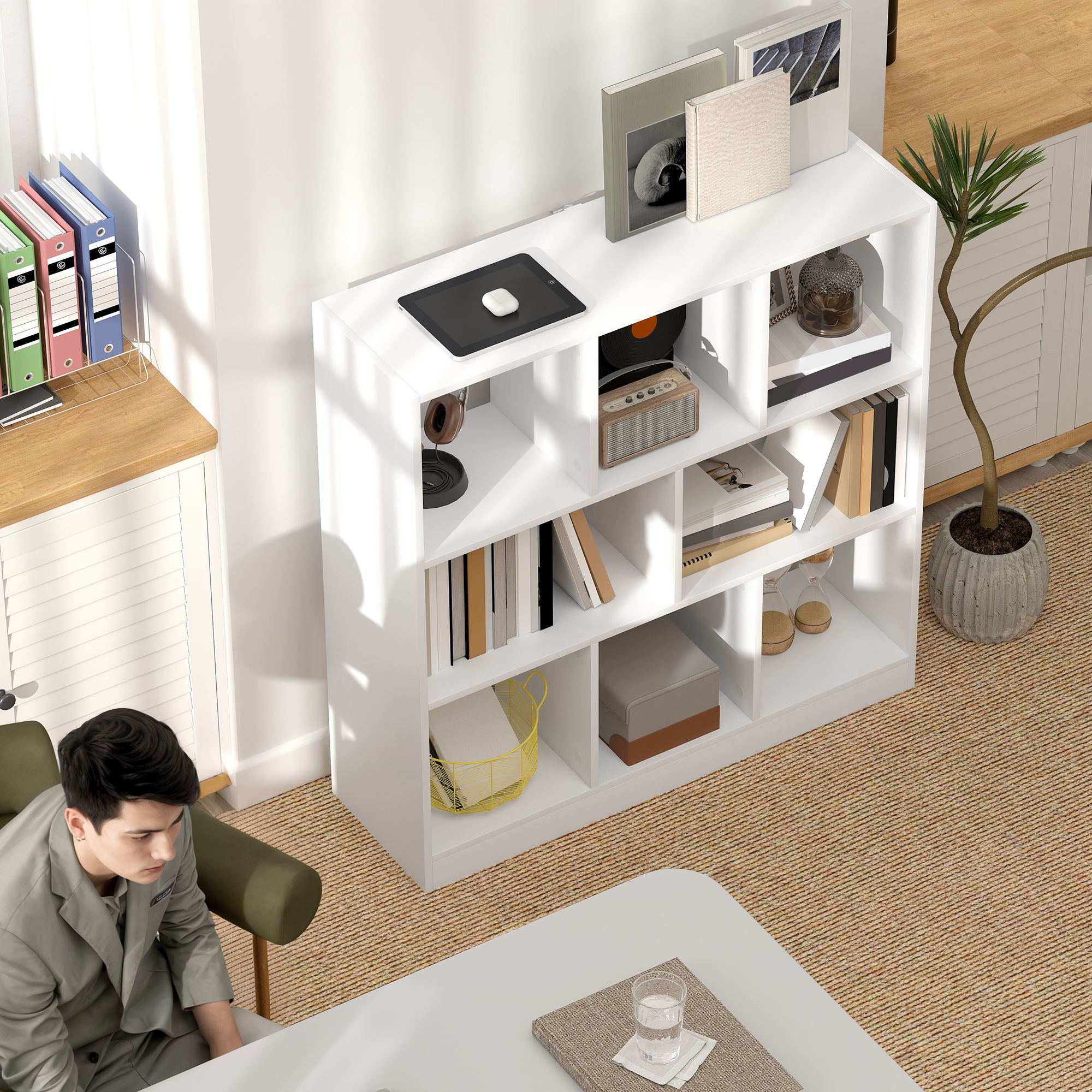 Bücherregal Regal Standregal, 8 Regalfächer, 97,5 x 30 x 100 cm, Weiß